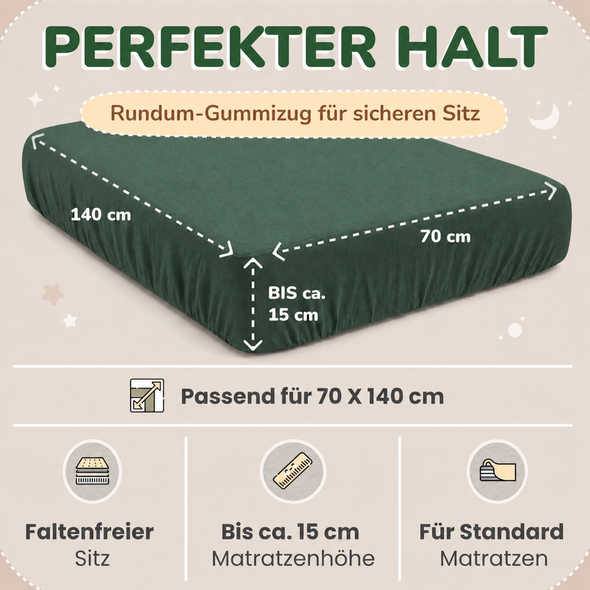 leevitex® Spannbettlaken für Kinderbetten, 2er-Set, 70 x 140 cm, Steghöhe 15 cm, Jersey, Gummizug: rundum, (2 Stück), verschiedene Farben, OEKO-TEX® STANDARD 10 – Bild 4 von 5