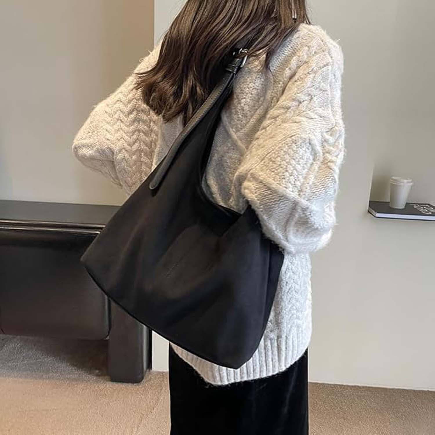 nsihing Schultertasche Wildleder-Synthetikleder Hobo-Tasche für Damen,Schulter-Tragetasche – Bild 4 von 5