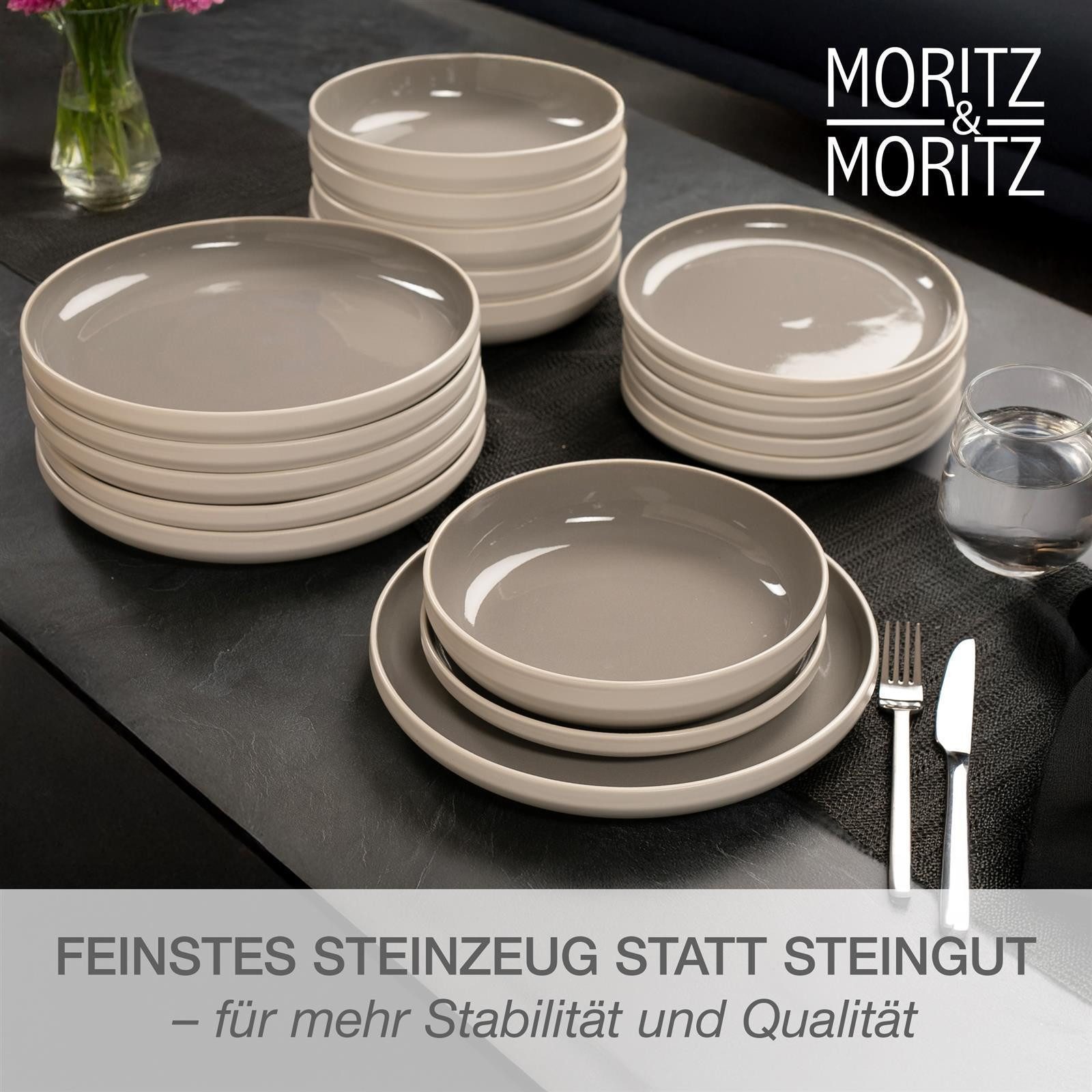 Moritz & Moritz Geschirr-Set CAVO Geschirrset Stone (48-tlg), 12 Personen, Steinzeug, für 12 Personen aus Steinzeug – Bild 4 von 5