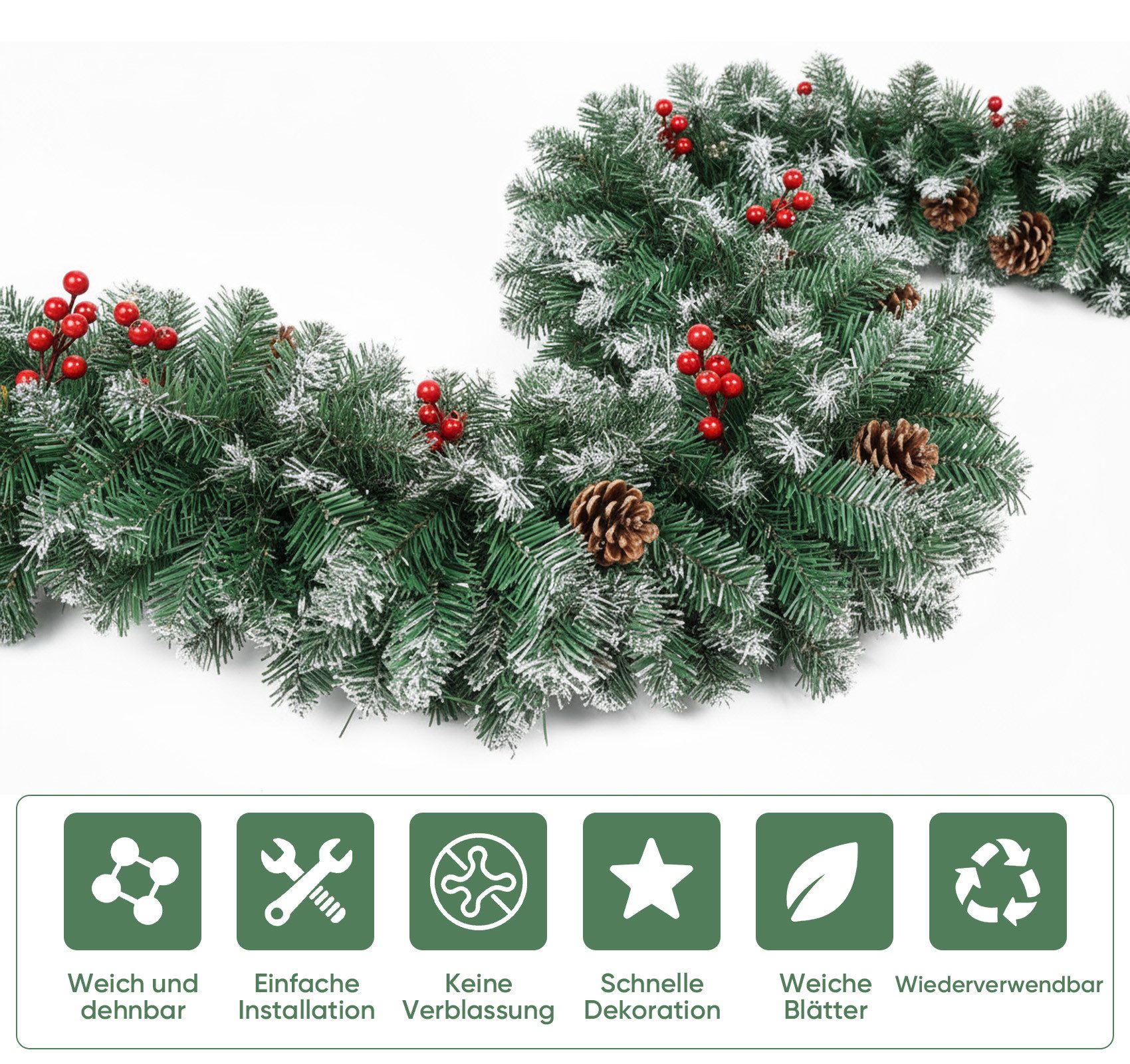 Kunstgirlande Weihnachtsgirlande 5M/2.7M, mit Tannenzapfen und Rote Beere, günstig online kaufen