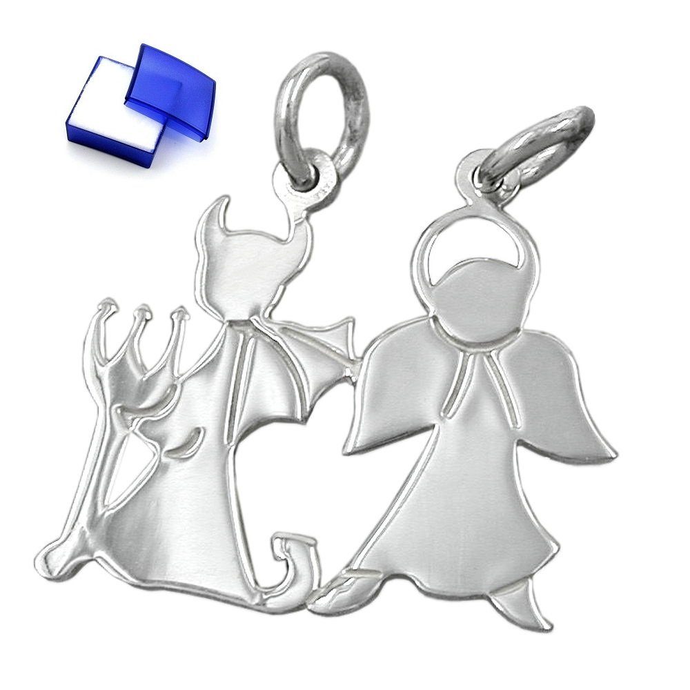 unbespielt Kettenanhänger Doppelanhänger Engel und Teufel glänzend 925 Silber kl. Schmuckbox, Silberschmuck für Damen und Herren