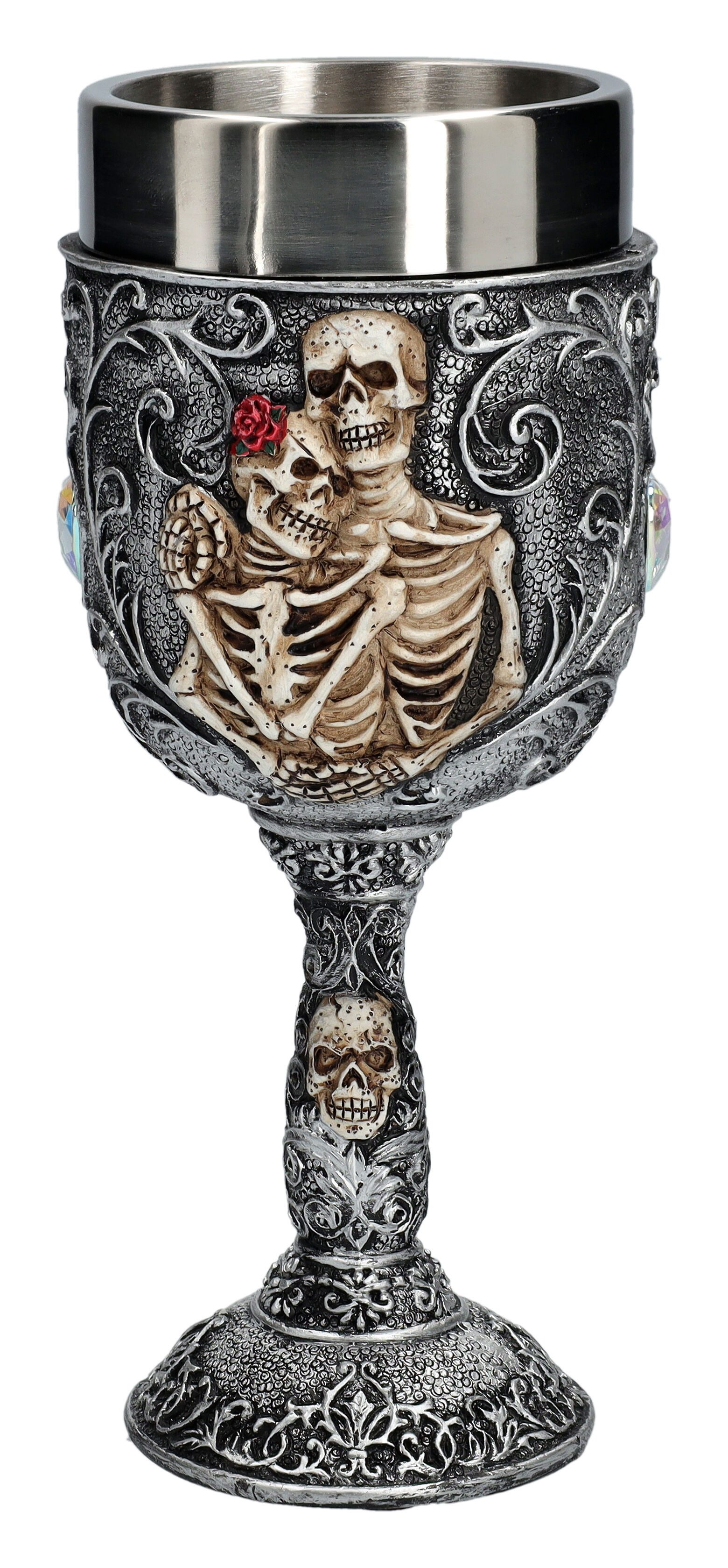 Figuren Shop GmbH Becher Kelch - Liebespaar Skelette - Gothic Weinkelch Dekoration Becher Paar, Kunststein (Polyresin), Edelstahl