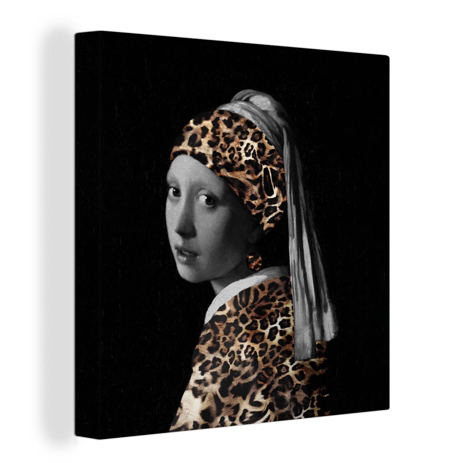 OneMillionCanvasses® Gemälde Das Mädchen mit dem Perlenohrring - Pantherdruck - Johannes Vermeer, (1 St), Leinwand Bilder für Wohnzimmer Schlafzimmer