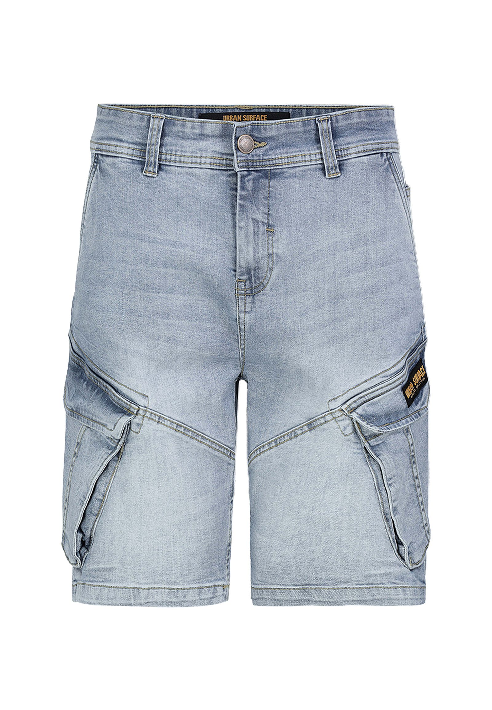 Urban Surface Jeansshorts Cargo Design Used Optik Seitentaschen für Herren Baumwolle Regular Fit unifarben wärmend Reißverschluss