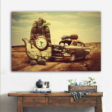 TPFLiving Kunstdruck (OHNE RAHMEN) Poster - Leinwand - Wandbild, Salvador Dali - Hand Uhr Auto Ananas - (Motiv in verschiedenen Größen), Farben: Beige, Braun - Größe: 20x30cm