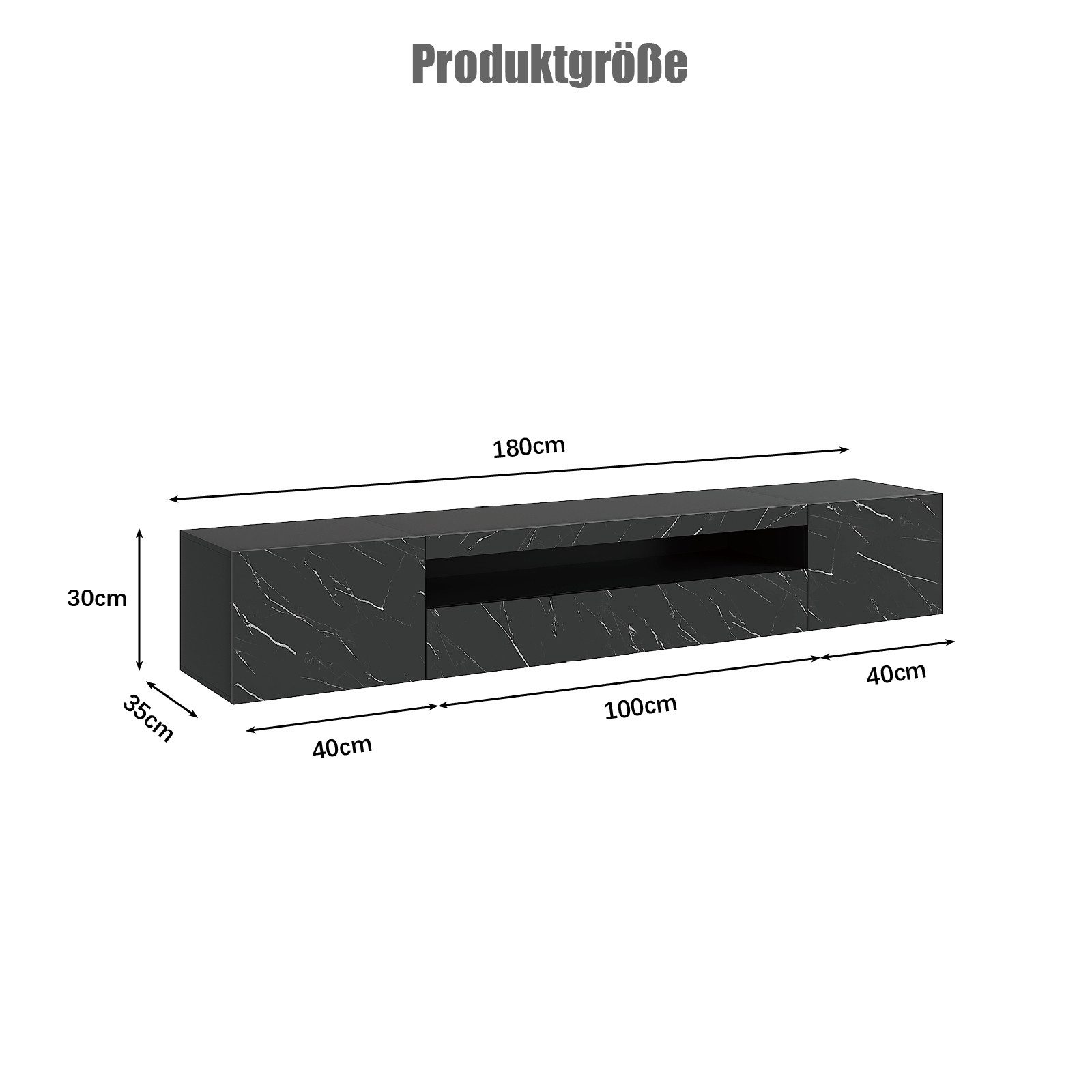 radelldar Lowboard 180cm Hochglanz mit LED-Beleuchtung und Stauraum (1 St), hängender TV-Schrank für Fernseher bis 85 Zoll