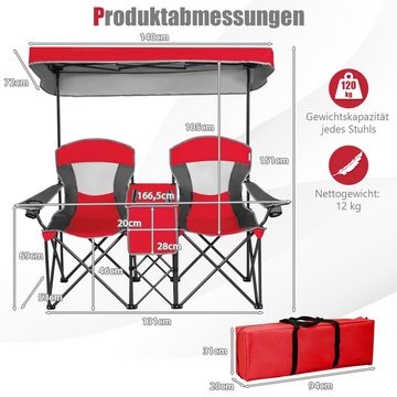 COSTWAY Campingstuhl, 2-Sitzer, mit Sonnenschutz, Mini-Tisch, klappbar mit Tragetasche