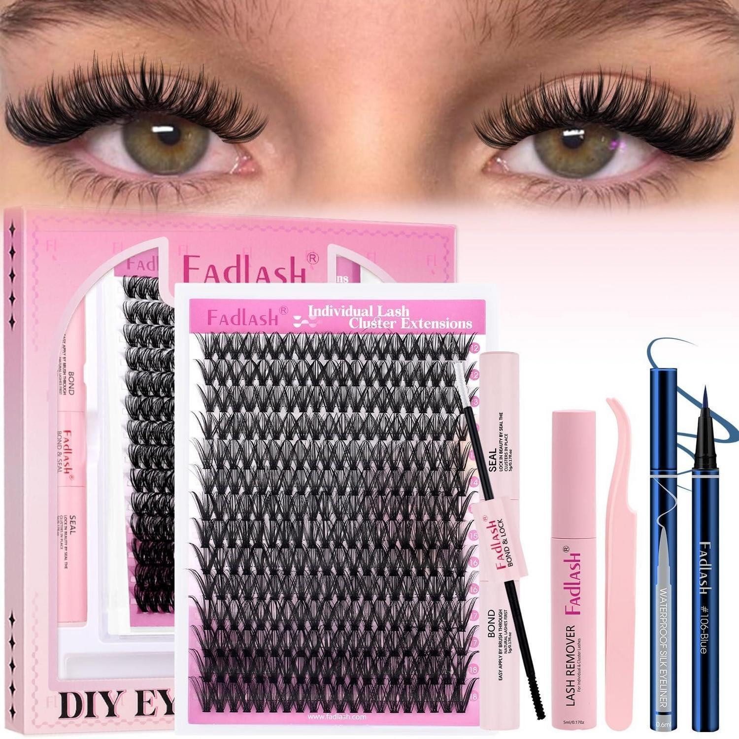 LuxusKollektion Einzelwimpern DIY Wimpernverlängerung Set Blau Schwarz Clusters