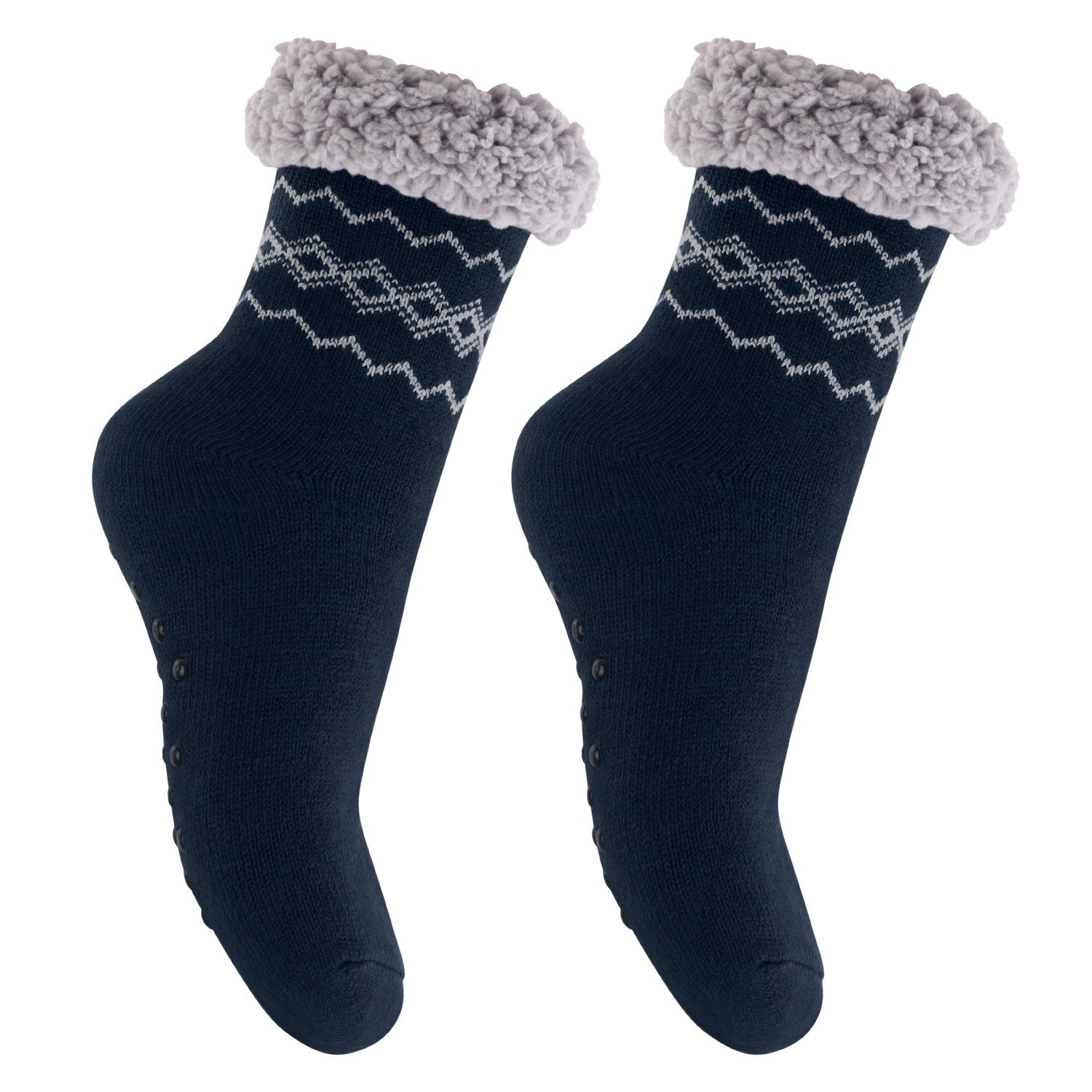 Footstar ABS-Socken Winter Haussocken für Damen & Herren (1/2 Paar) Kuschelsocken 2 x Navy | Stoppersocken