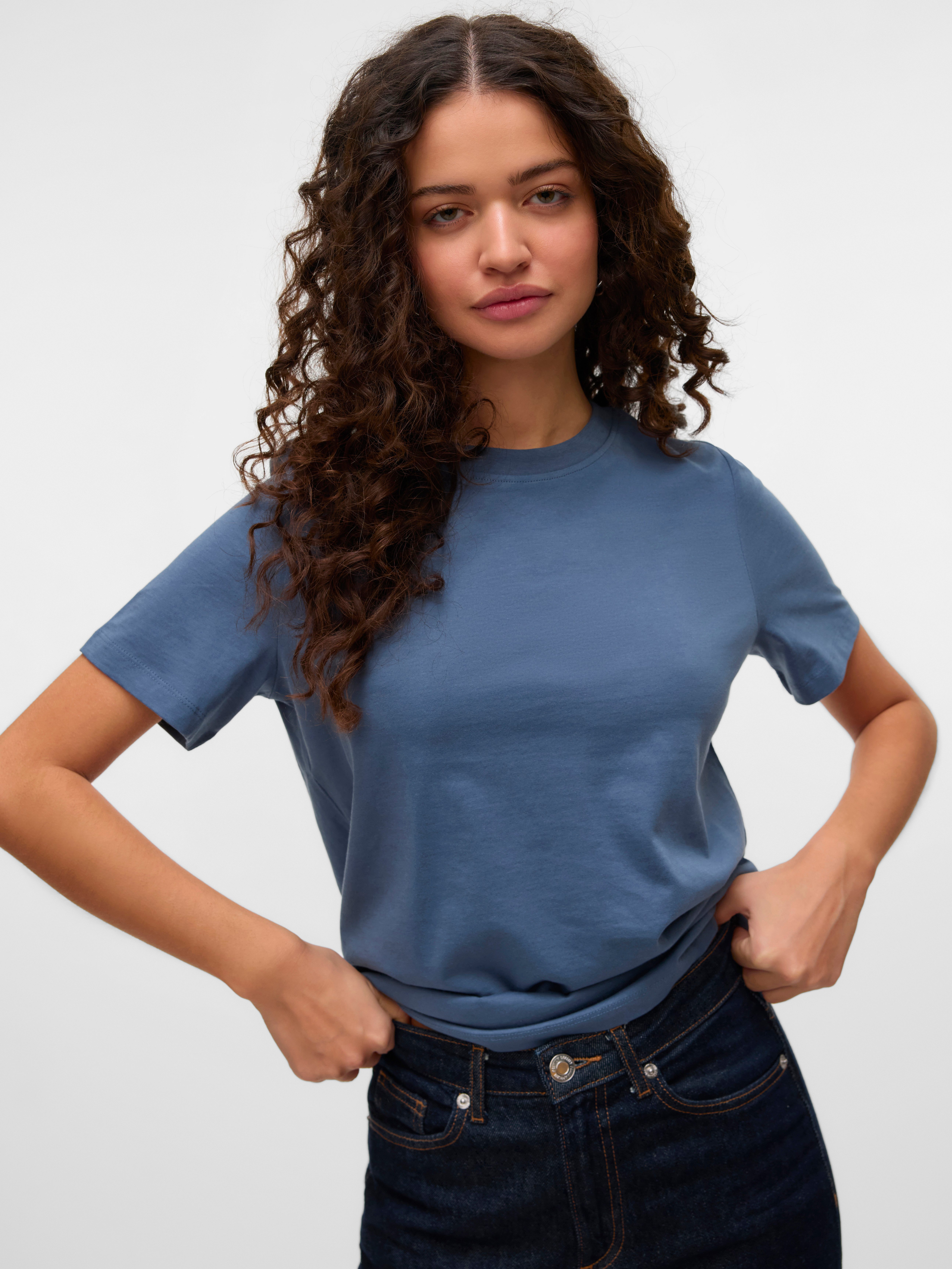 Vero Moda Kurzarmshirt VMPAULINA SS T-SHIRT GA JRS NOOS Baumwolle, regular fit