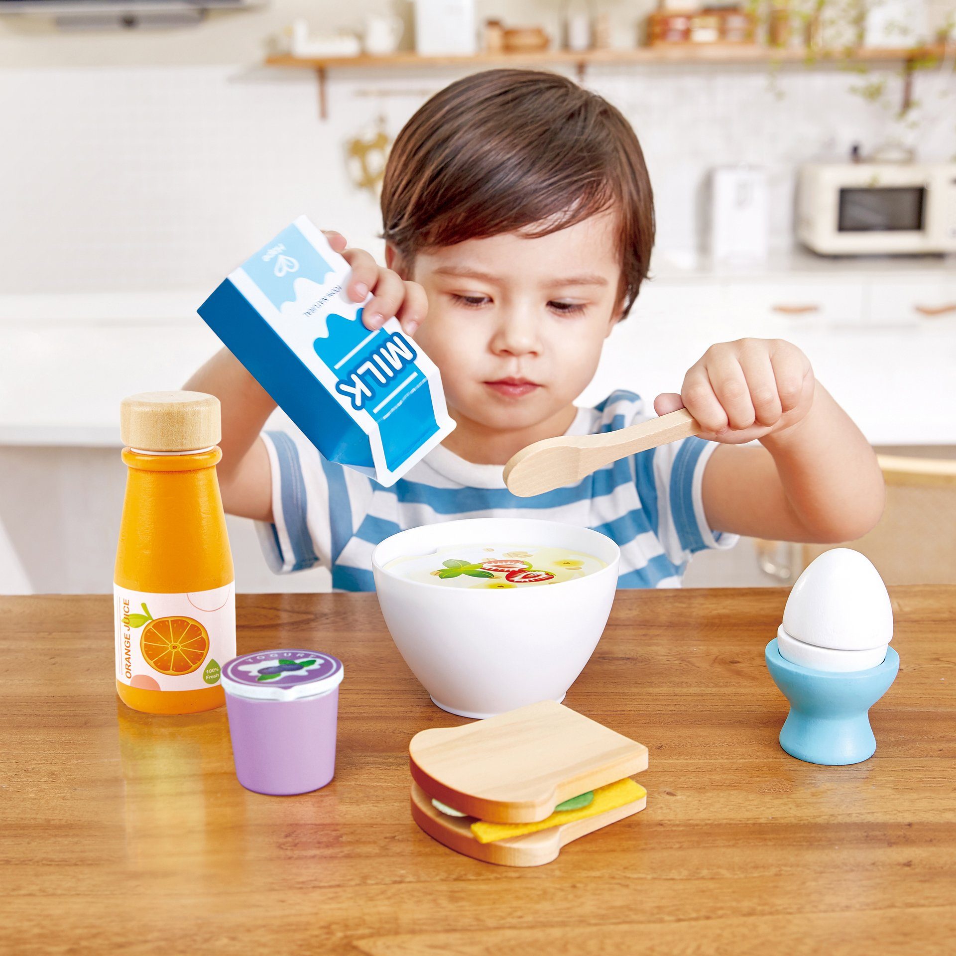 Hape Spiellebensmittel Frühstücks-Set, aus Holz; für Kaufladen oder Kinderküche
