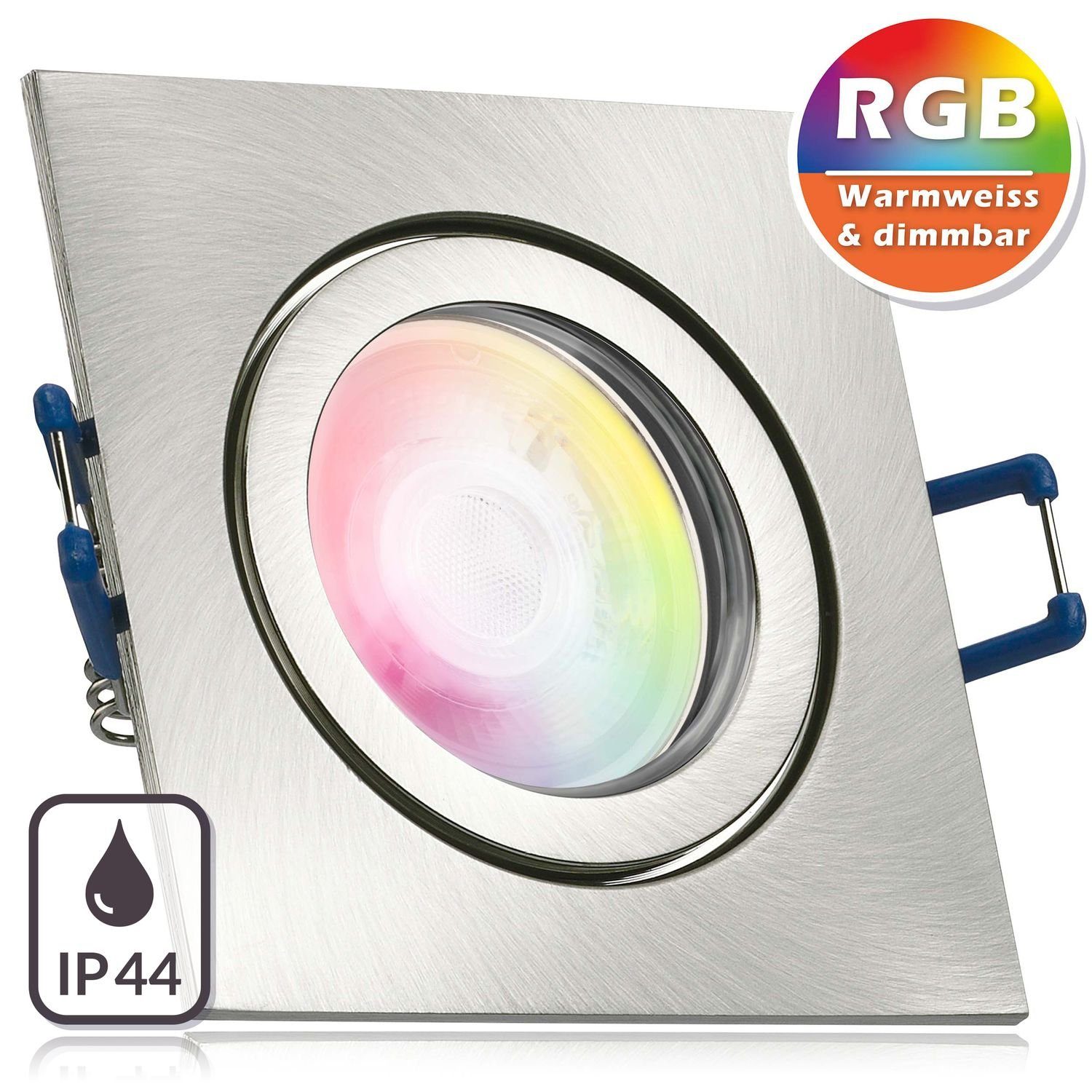 LEDANDO LED Einbaustrahler IP44 RGB LED Einbaustrahler Set extra flach in silber gebürstet mit 3W
