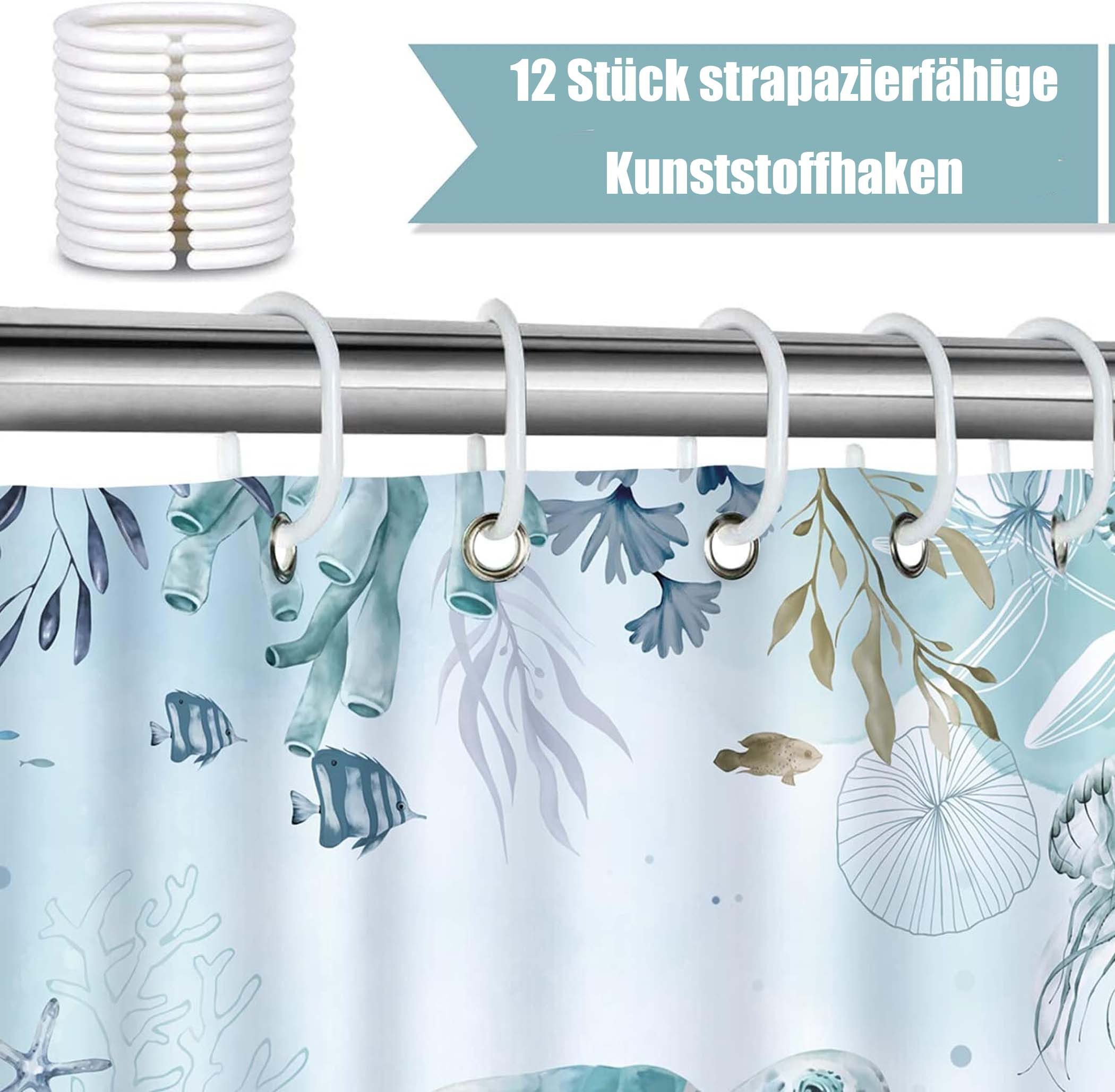 Coonoor Duschvorhang Anti-Schimmel Wasserdicht Polyester Stoff Waschbar Bad Vorhäng Breite 180 cm – Bild 2 von 5