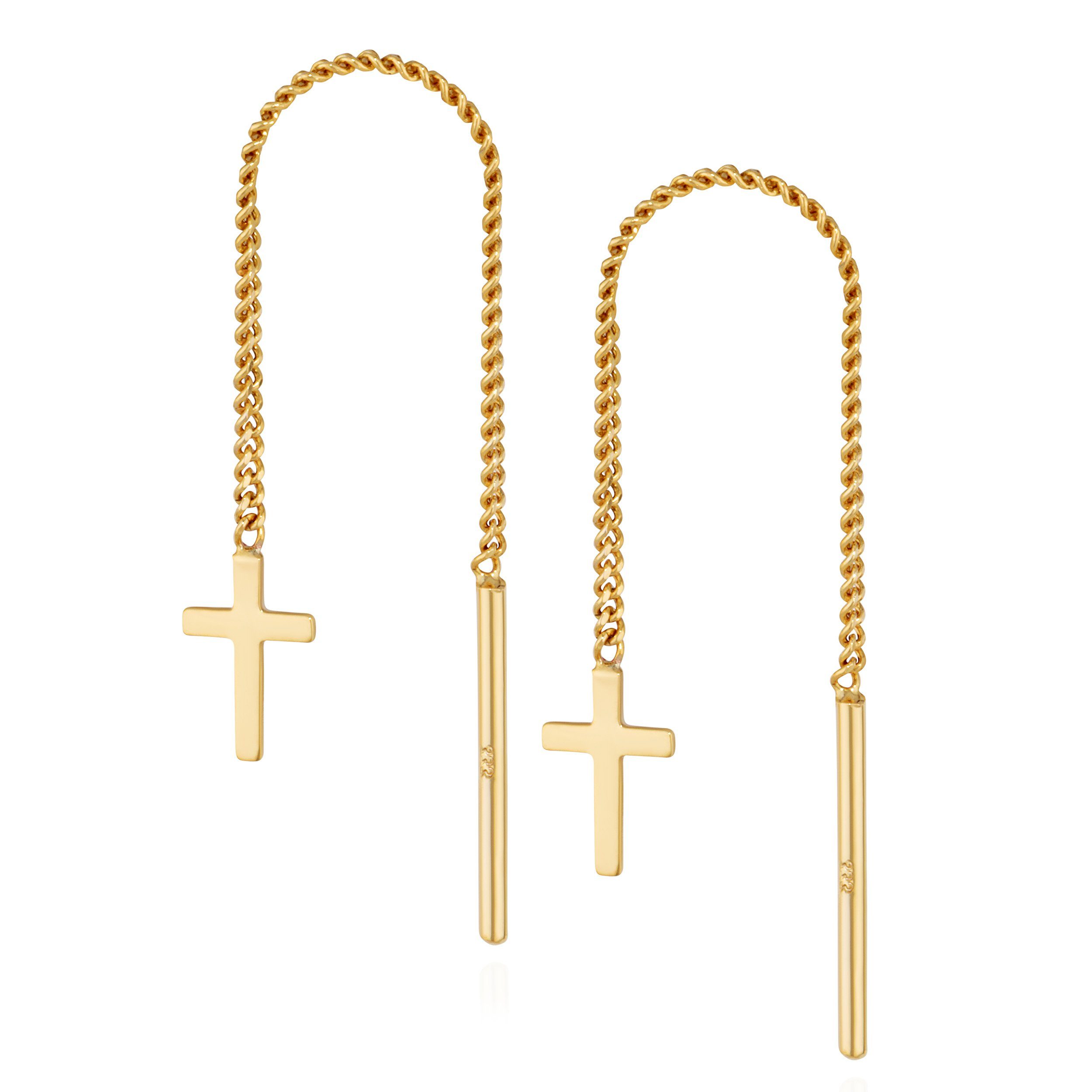 Paar Creolen Paar Durchzieher Kreuz 333 Gelbgold 8 Karat 8,5x4,5mm Damen Kinder Gol