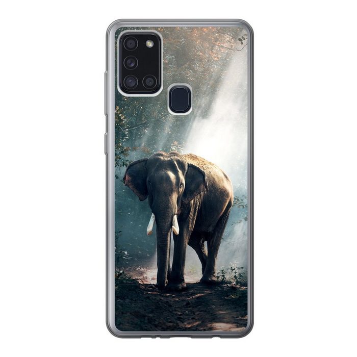 MuchoWow Handyhülle Elefant - Tiere - Licht - Wald - Natur - Wildtiere Handyhülle Samsung Galaxy A21s Smartphone-Bumper Print Handy