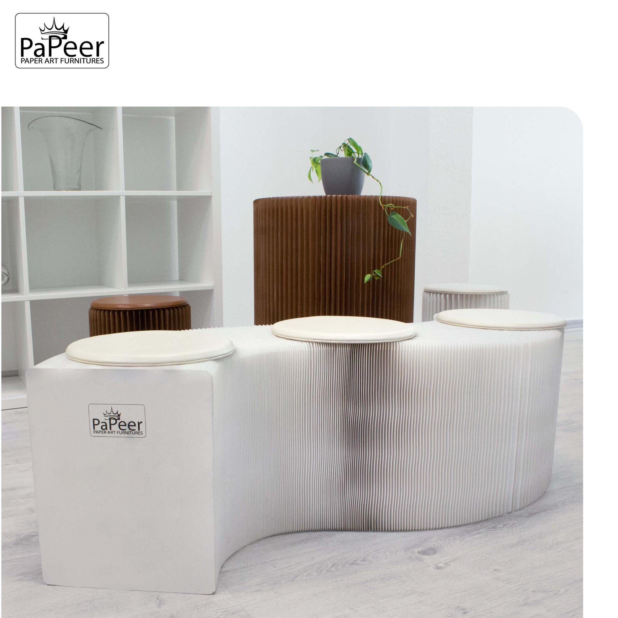 PaPeer Wohnzimmer-Set, aus gepolstertem Sitzkissen (Faltbare aus Weiß Pappmöbel, Papier, aus Sitzbank Lederimitat, Papier inkl. 1-St)