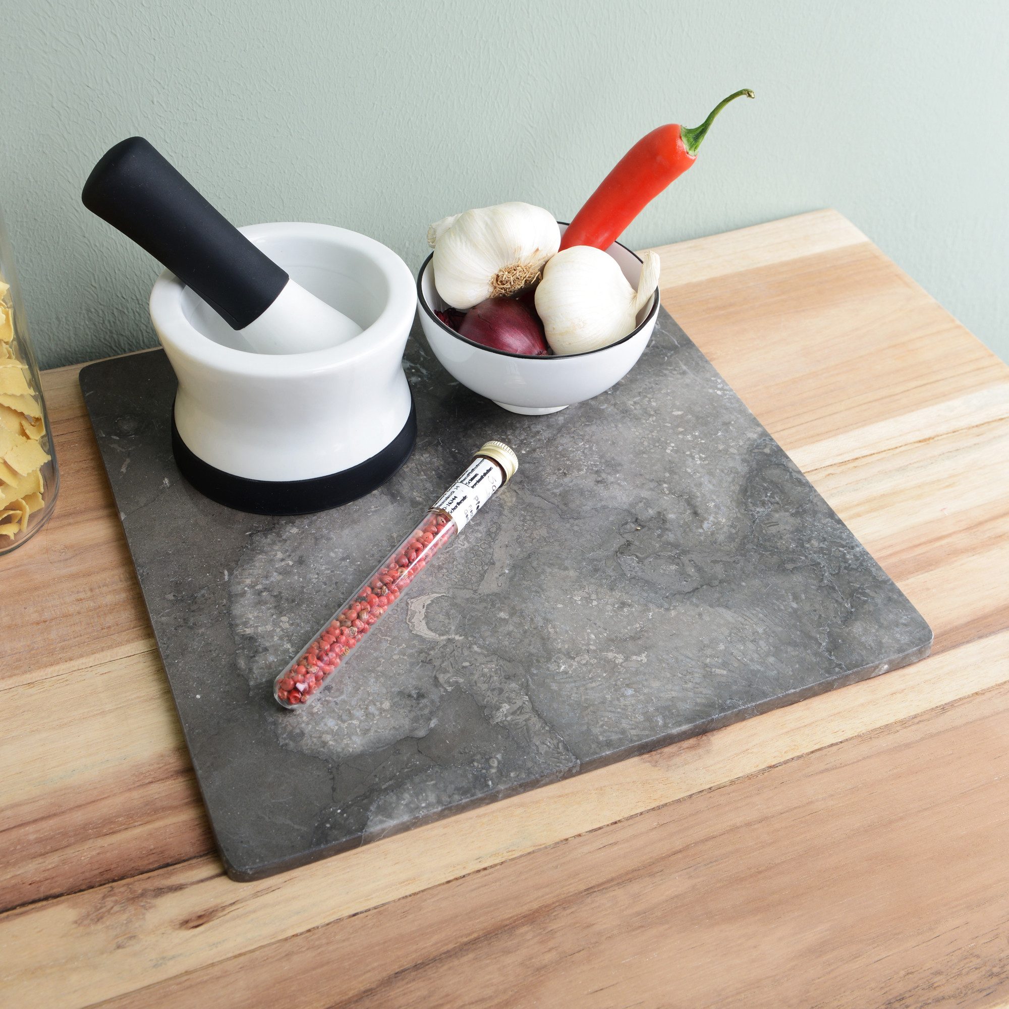 wohnfreuden Dekoschale Marmor Tablett 30 cm grau quadratisch flach, 32991
