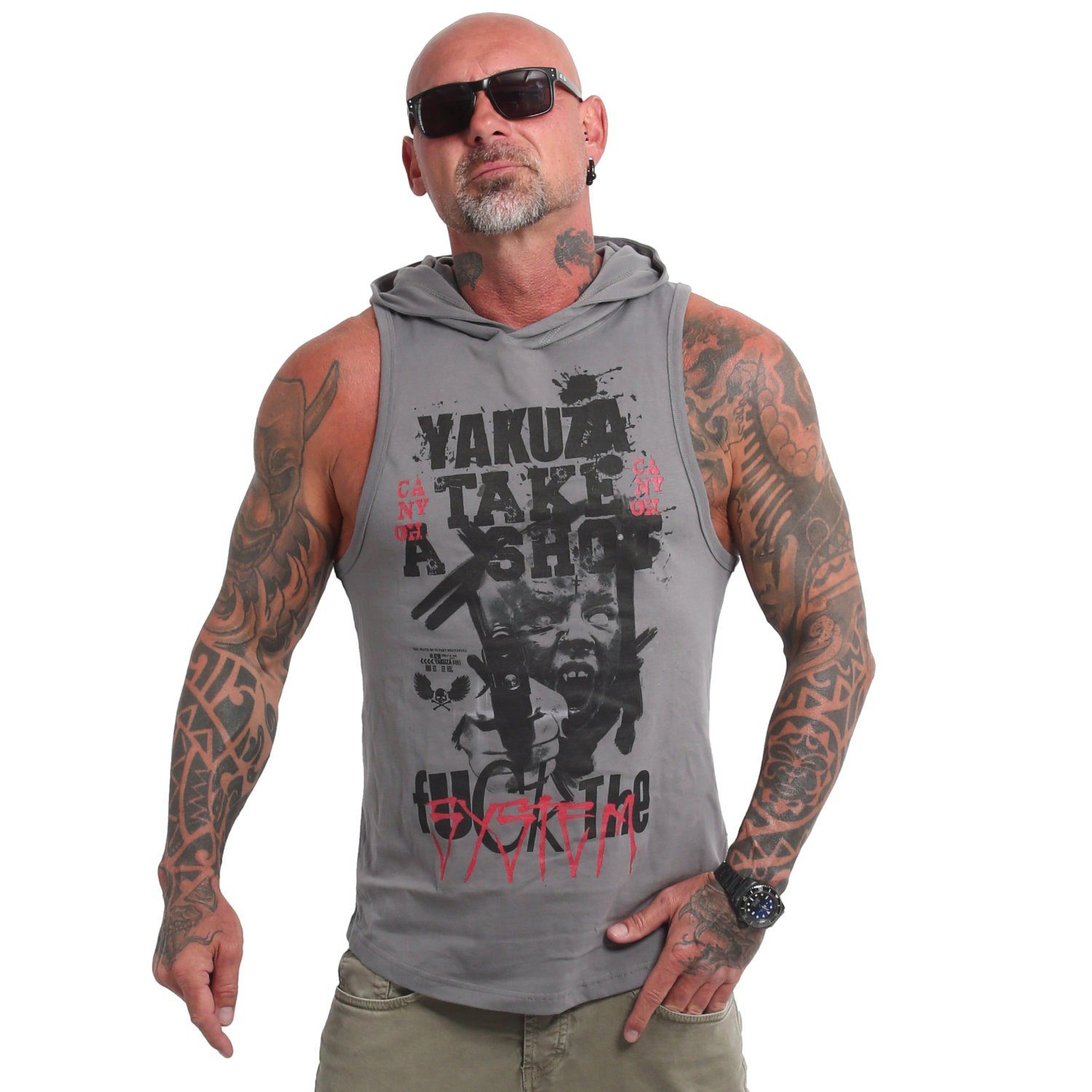 Ringerrücken Shot und gray Kapuze mit YAKUZA steel Muskelshirt