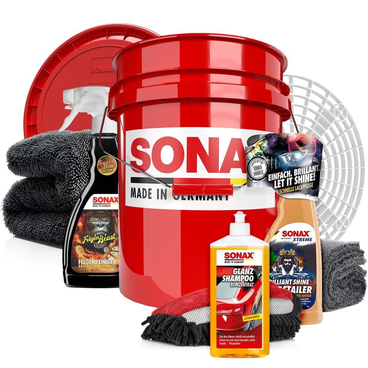 detailmate Sonax Glanz Shampoo 500 ml Auto Wasch Set Plus Ultra Auto-Reinigungsmittel (Plus Ultra, [- Felgenreiniger - Autoshampoo - Detailer)
