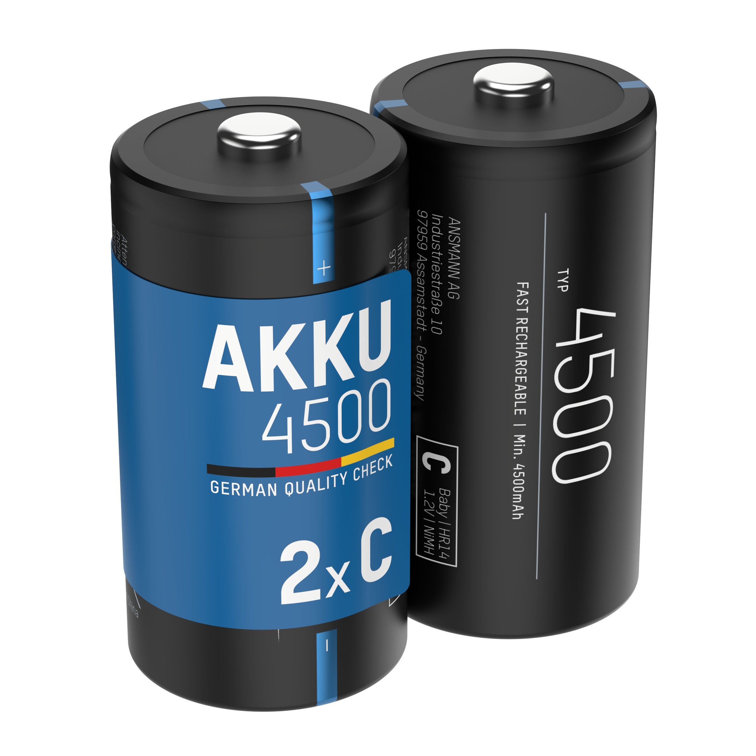 ANSMANN® Akku Baby C 4500mAh NiMH 1,2V - Batterien wiederaufladbar (2 Stück) Akku 4500 mAh (1.2 V) | Akkus und PowerBanks