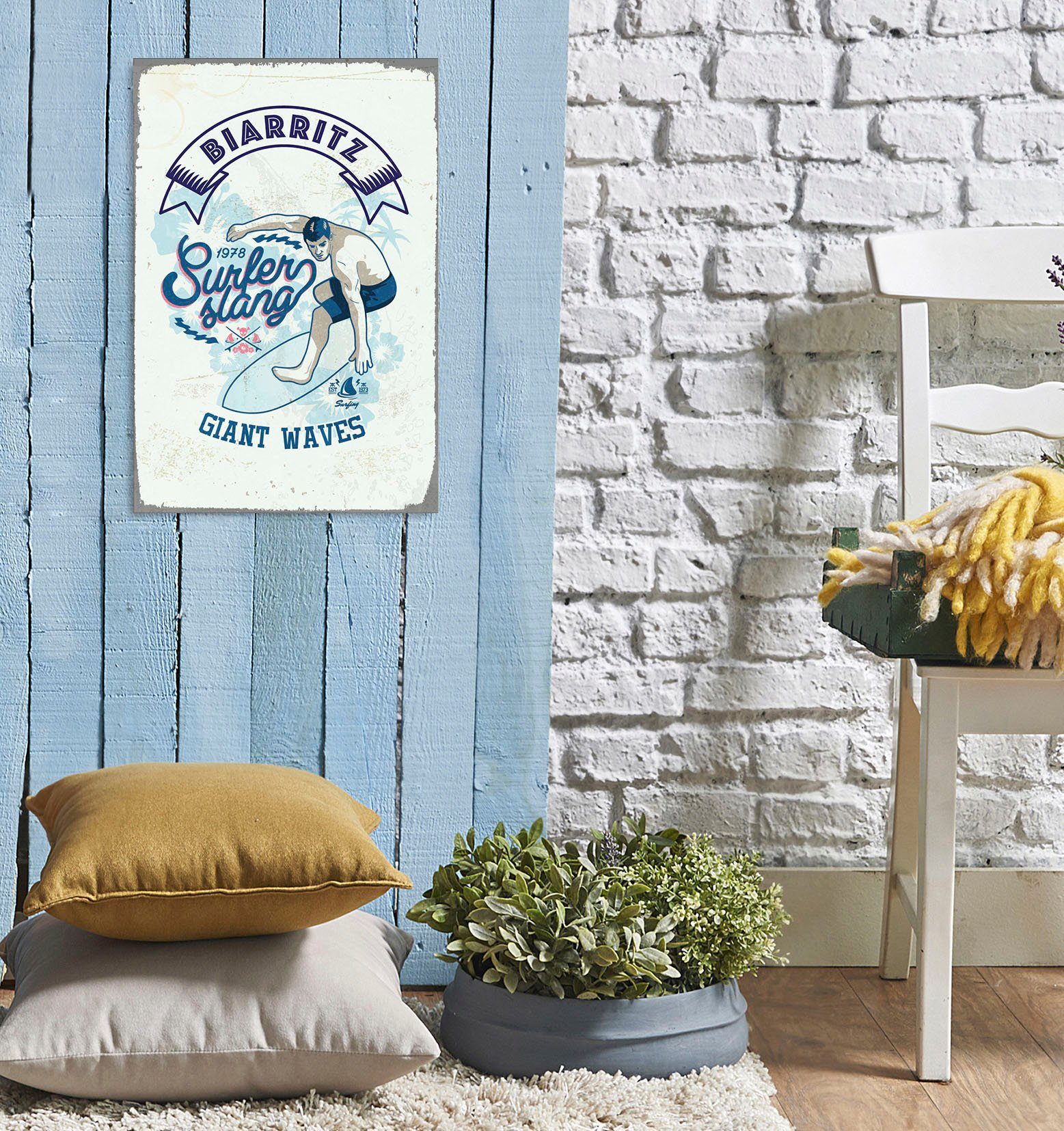 queence Metallbild Biarritz, Schriftzug, Schriftzüge (1 St), Stahlschilder