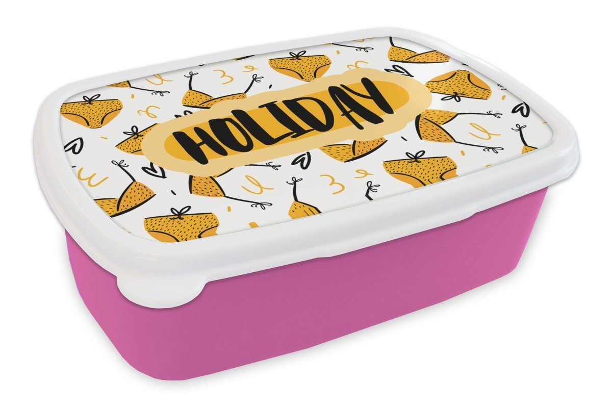 MuchoWow Lunchbox Sommer - Gelb - Bikini, Kunststoff, (2-tlg), Brotbox für Erwachsene, Brotdose Kinder, Snackbox, Mädchen, Kunststoff rosa | Lunchboxen