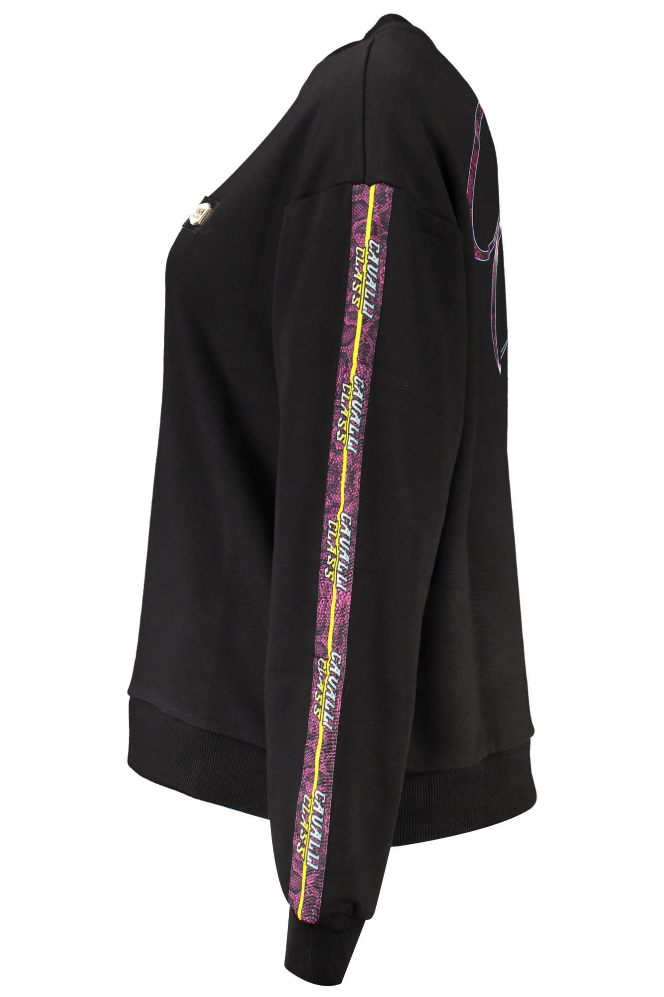 Cavalli Class Sweatshirt Schwarzer Damenpullover: Langarm, Rundhals