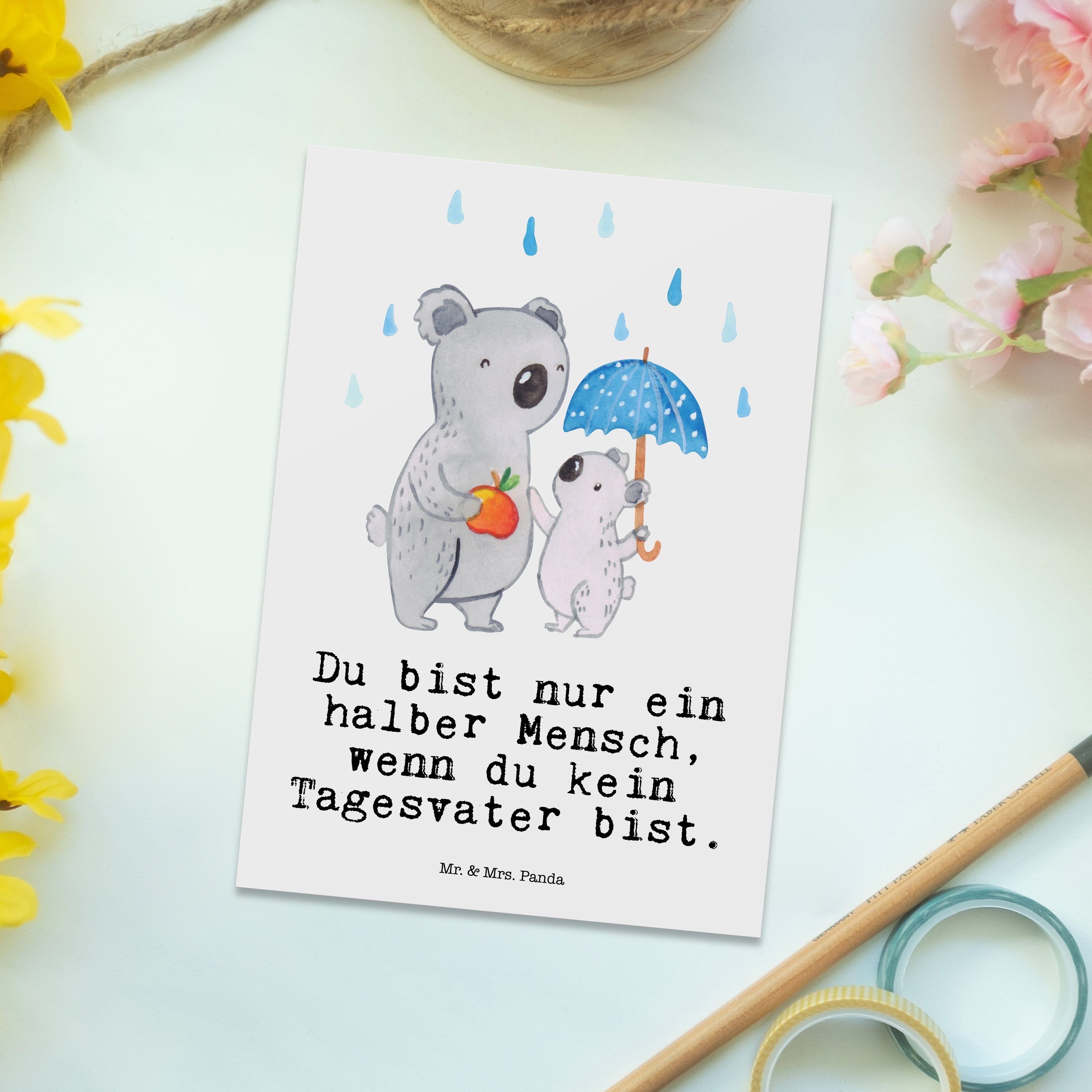 - Tagesvater & Herz Einladung, Geschenk, Panda - Mr. Dankeskarte, Jubilä Postkarte Weiß mit Mrs.