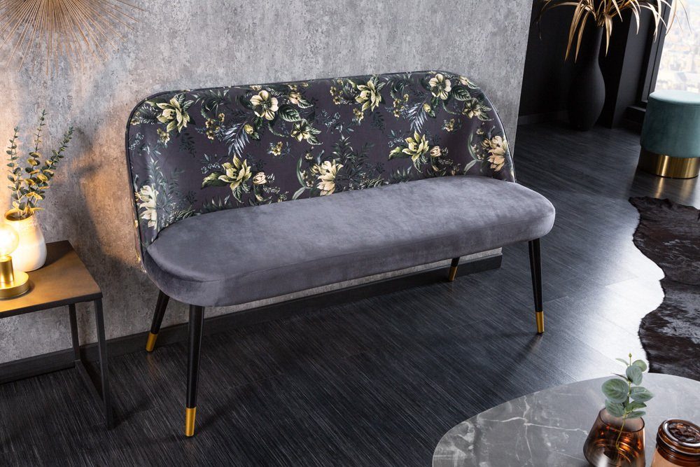 riess-ambiente Sitzbank PRÊT-À-PORTER grau / schwarz (Einzelartikel, 1-St), Wohnzimmer · Samt · Metall · florales Design · Retro – Bild 2 von 5