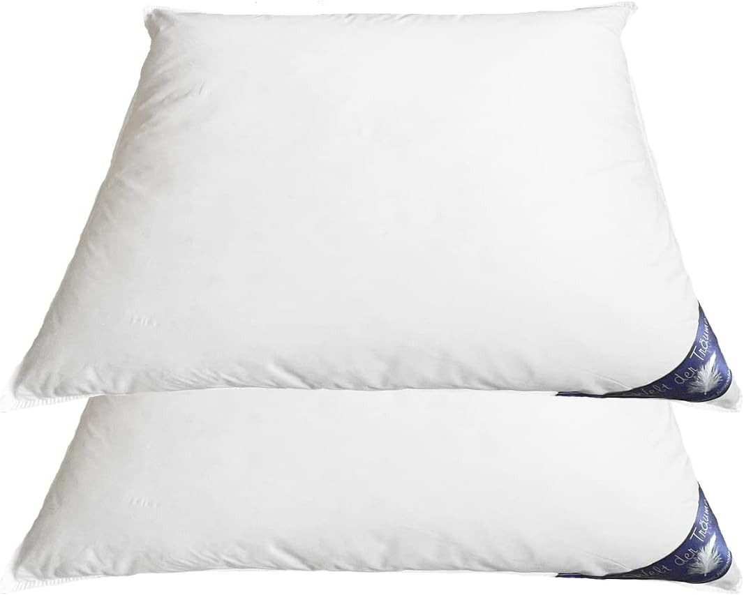 Welt der Träume 3-Kammer-Kopfkissen 2 Stück 80 x 80 cm Daunenkissen Füllung 1600 Gr. oder 1400, Füllung: Federn und Daunen, Bezug: 100% Baumwolle, Rückenschläfer, Bauchschläfer, Seitenschläfer, Set, 2 Stück, 100% Naturprodukt, Allergiker geeignet, Hergest