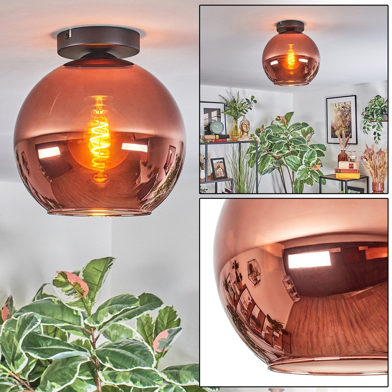 Hofstein Deckenleuchte – Kupferfarben/schwarz, Modern, E27, Für Wohnzimmer, Schlafzimmer, Flur