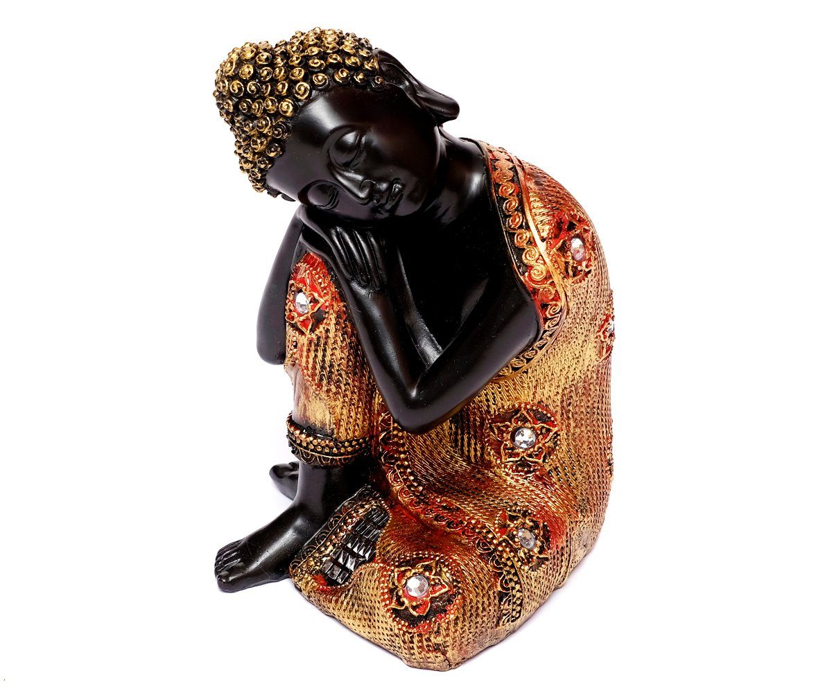 aus Dekofigur 16 Schwarz-Goldfarbene Buddha-Figur Feng Polyresin Thai-Buddha schlafend sitzend cm Brillibrum ruhend Buddha Shui Buddha Meditierend Dekofigur
