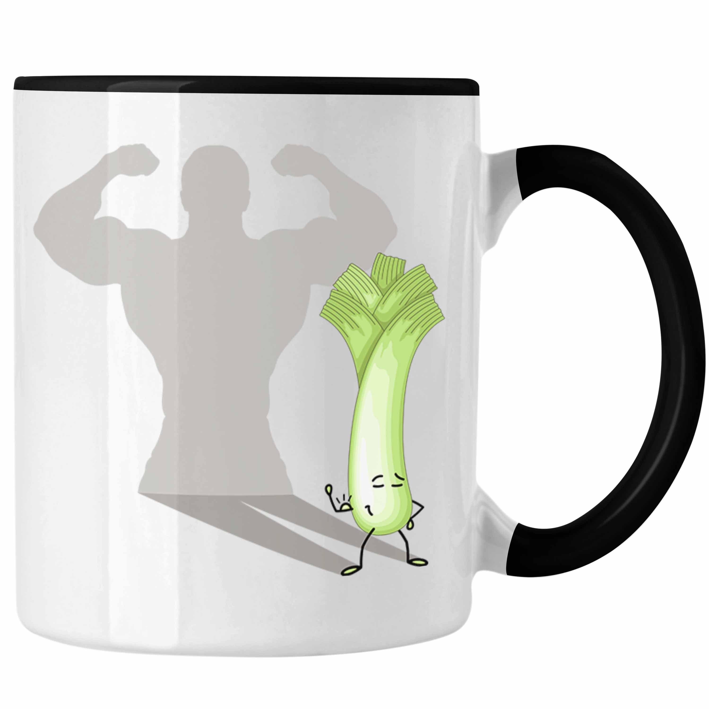 Trendation Tasse Gym Tasse Fitness Geschenk Lauch Schatten Muskeln Schwarz