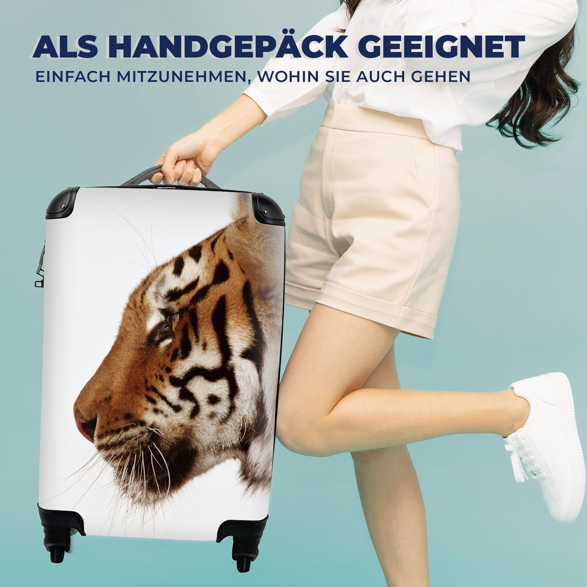 Tiger Ferien, mit Schnurrhaare, Trolley, Reisetasche MuchoWow - Wilde für Handgepäckkoffer - Reisekoffer 4 Handgepäck Tiere rollen, Rollen,