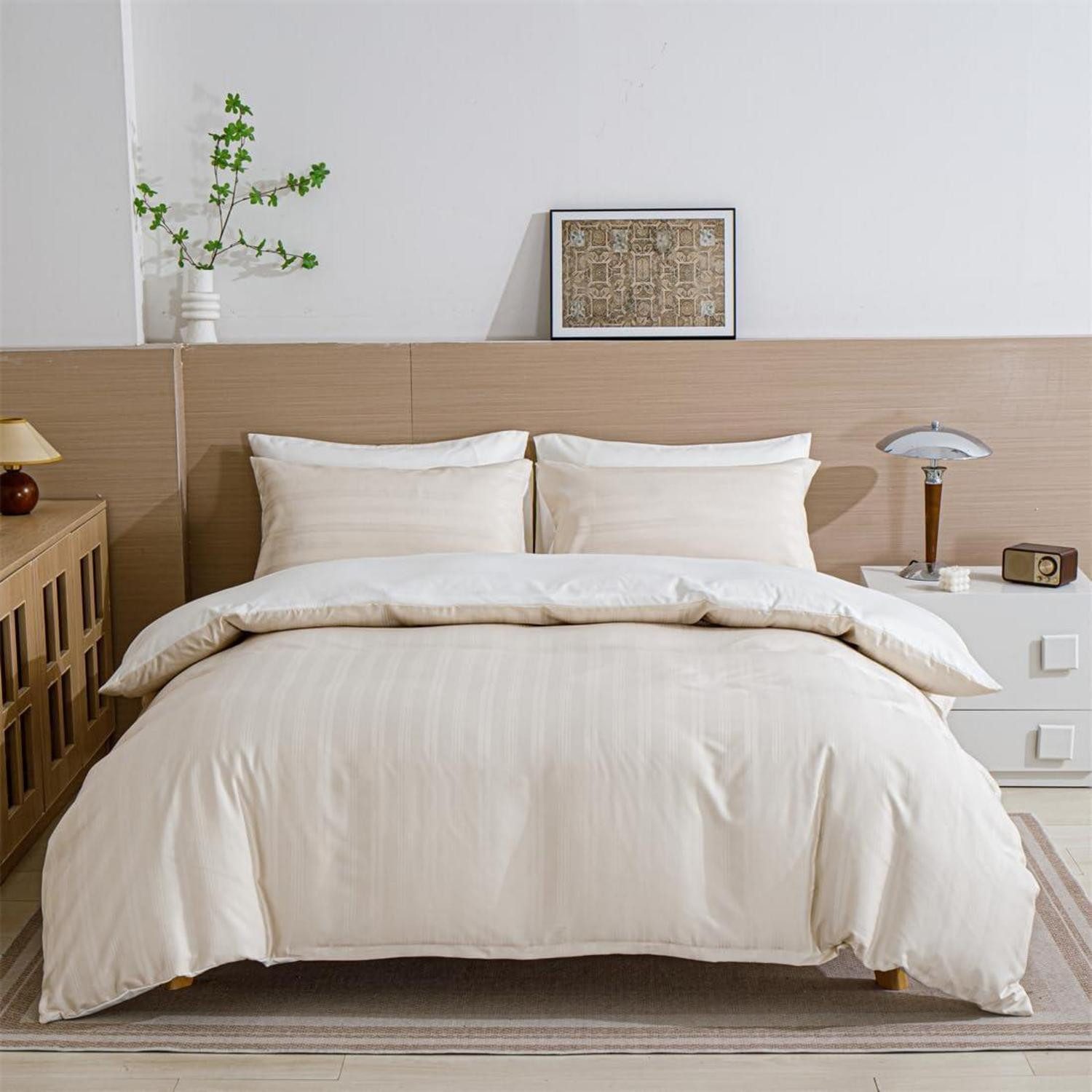 LuxusKollektion Wendebettwäsche Bettwäsche Satin 135x200 beige gestreift Deluxe