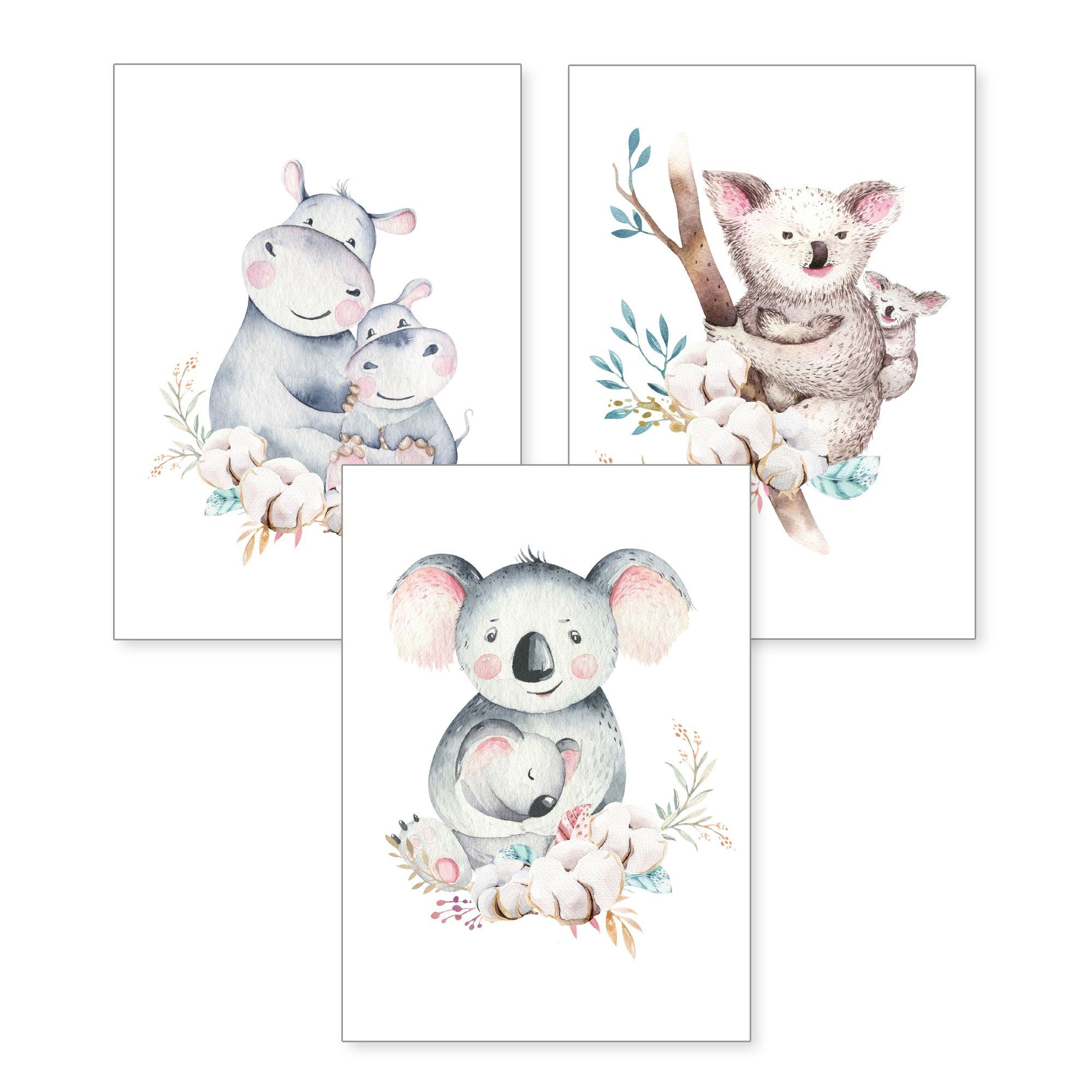 Kreative Feder Poster Koala Nilpferd Mutter Mama Baby Kind Kinderzimmer Tierbaby Set 3 Stuck 3 Teiliges Poster Set Kunstdruck Wandbild Optional Mit Rahmen Wahlw In Din A4 A3 3 Wp040 Online Kaufen Otto