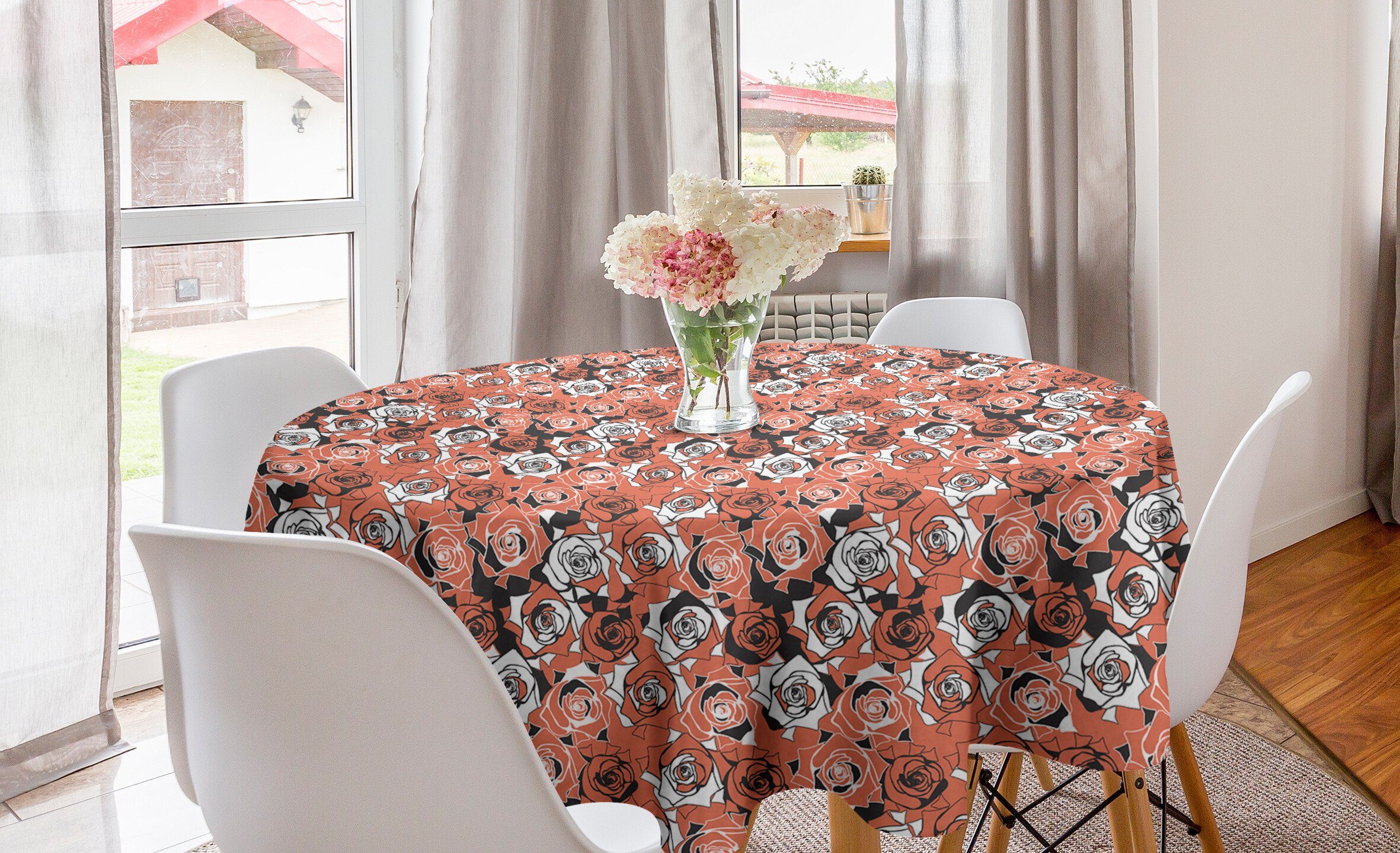 Abakuhaus Tischdecke Kreis Tischdecke Abdeckung für Esszimmer Küche Dekoration, Blumen Hand gezeichnet Romantische Rosen
