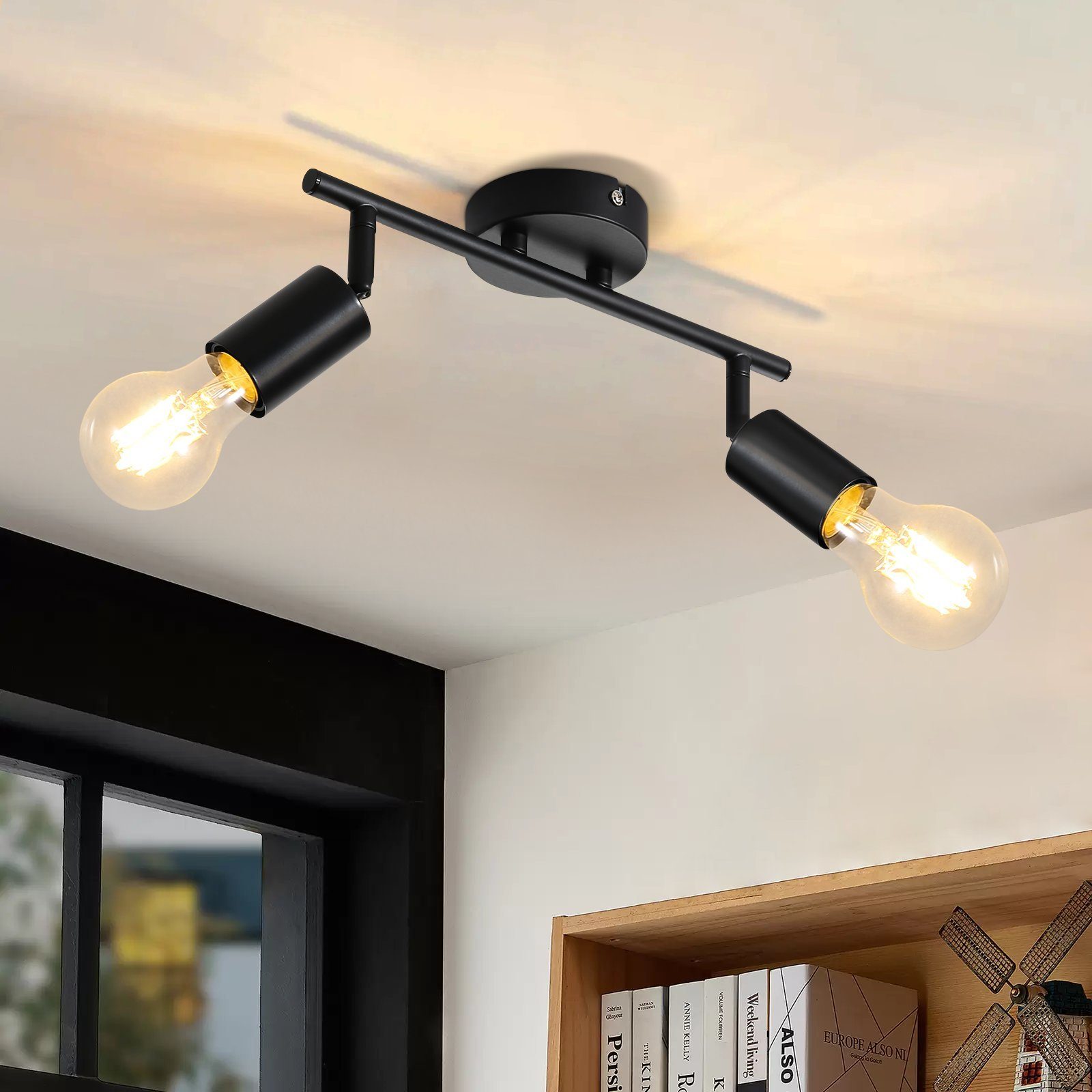 ZMH Deckenstrahler Schwarz Deckenlampe - Schwenkbar 350° Spots E27 Vintage günstig online kaufen