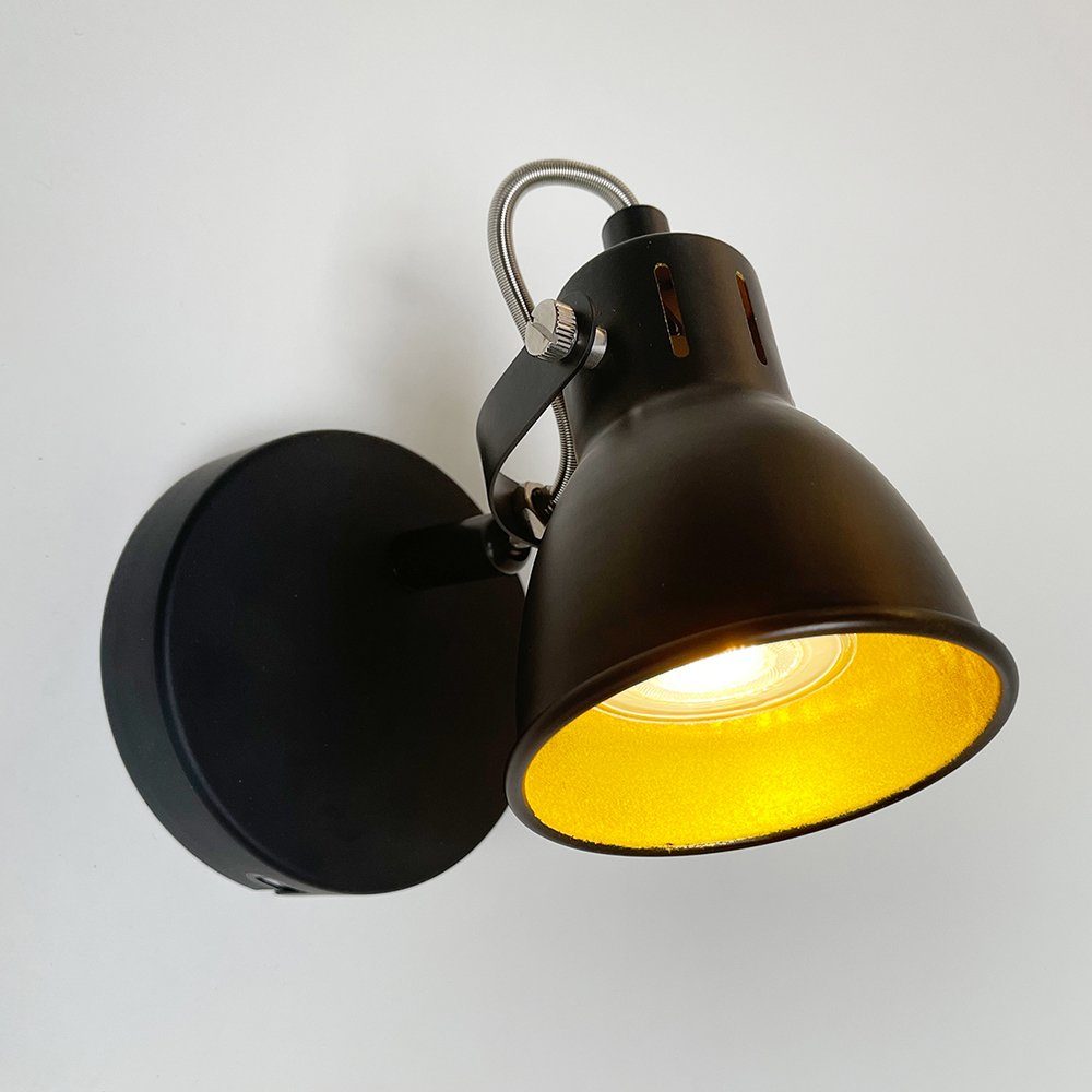 inklusive, schwenkbare Wandlampe LED Spot Wandstrahler schwarz gold Wandleuchte, Warmweiß, Leuchtmittel etc-shop