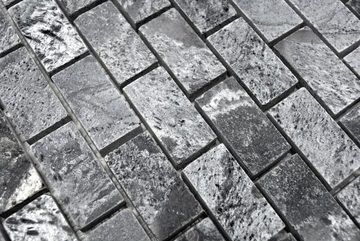 Mosani Mosaikfliesen Quarzit Mosaik Brick silbergrau anthrazit poliert Boden Dusche Bad