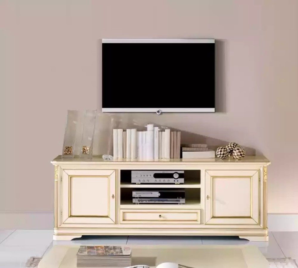 TV-Schrank Italienische Kommode aus massivem Holz in Beige mit Scharniertüren