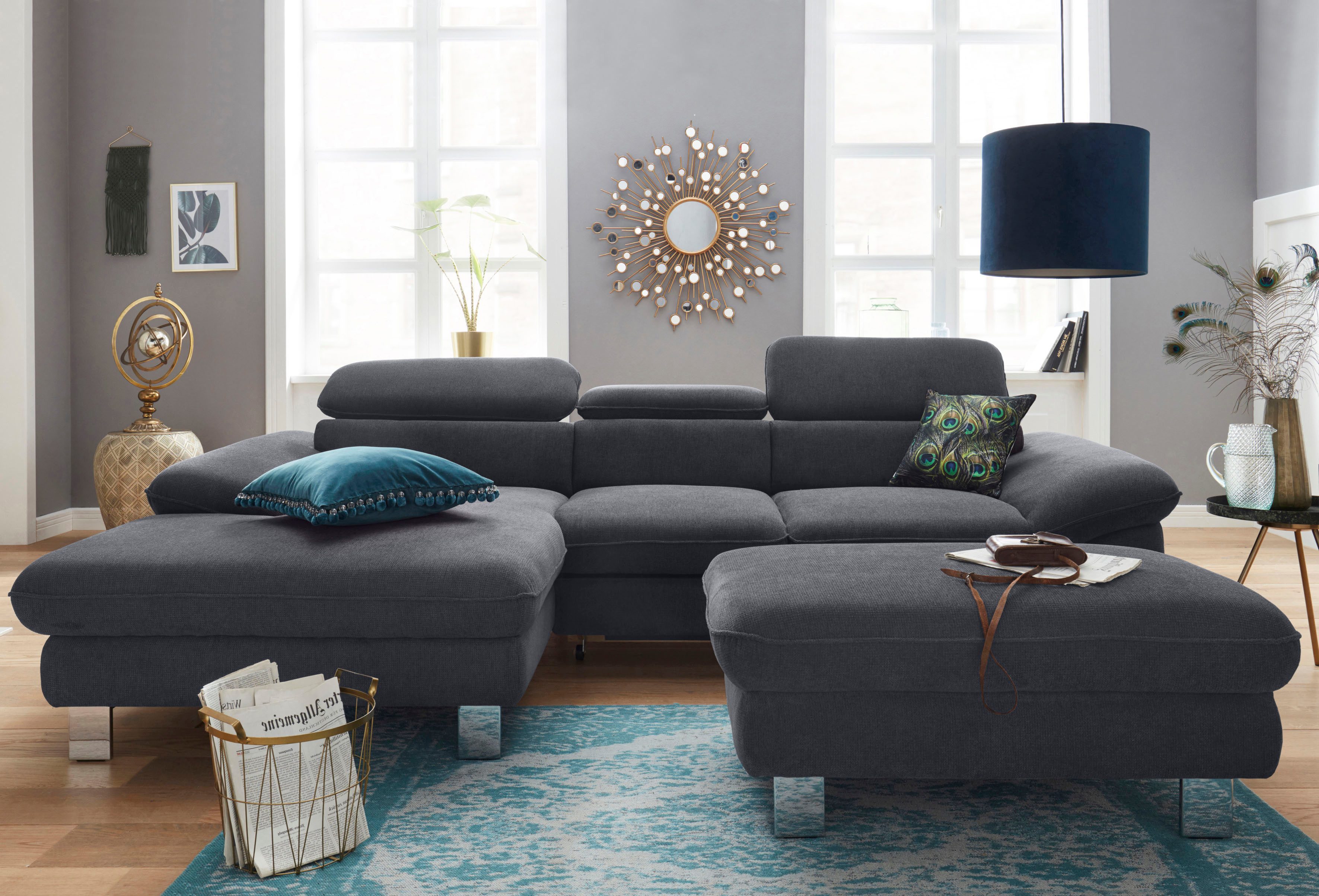 COTTA Polstergarnitur Driver L-Form, (Set, 2-tlg), Set bestehend aus: Ecksofa mit Kopfteilverstellung & Hocker