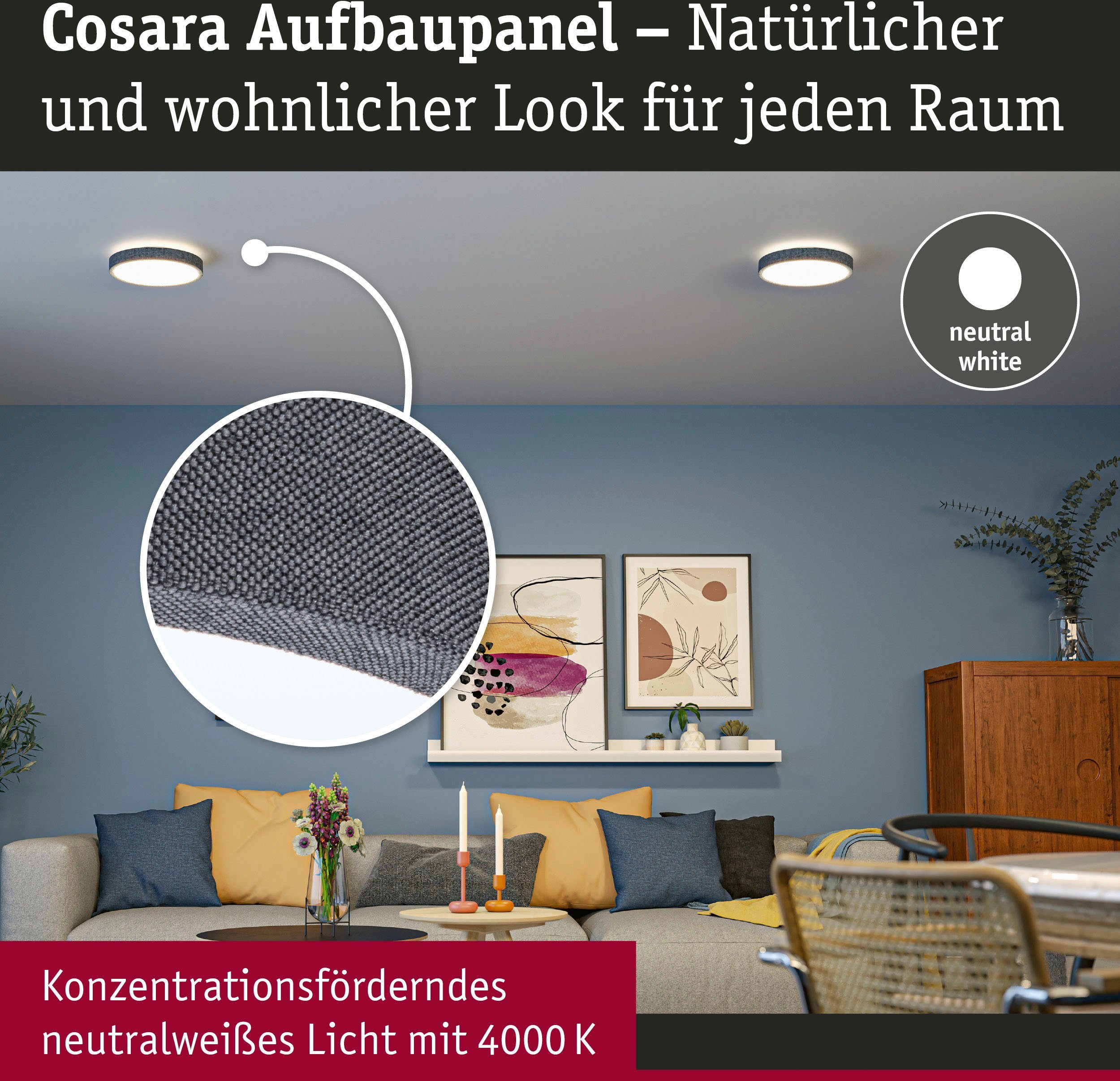 Paulmann LED Panel Cosara Neutralweiß LED 300mm IP44, grau integriert, fest 4000K 15W