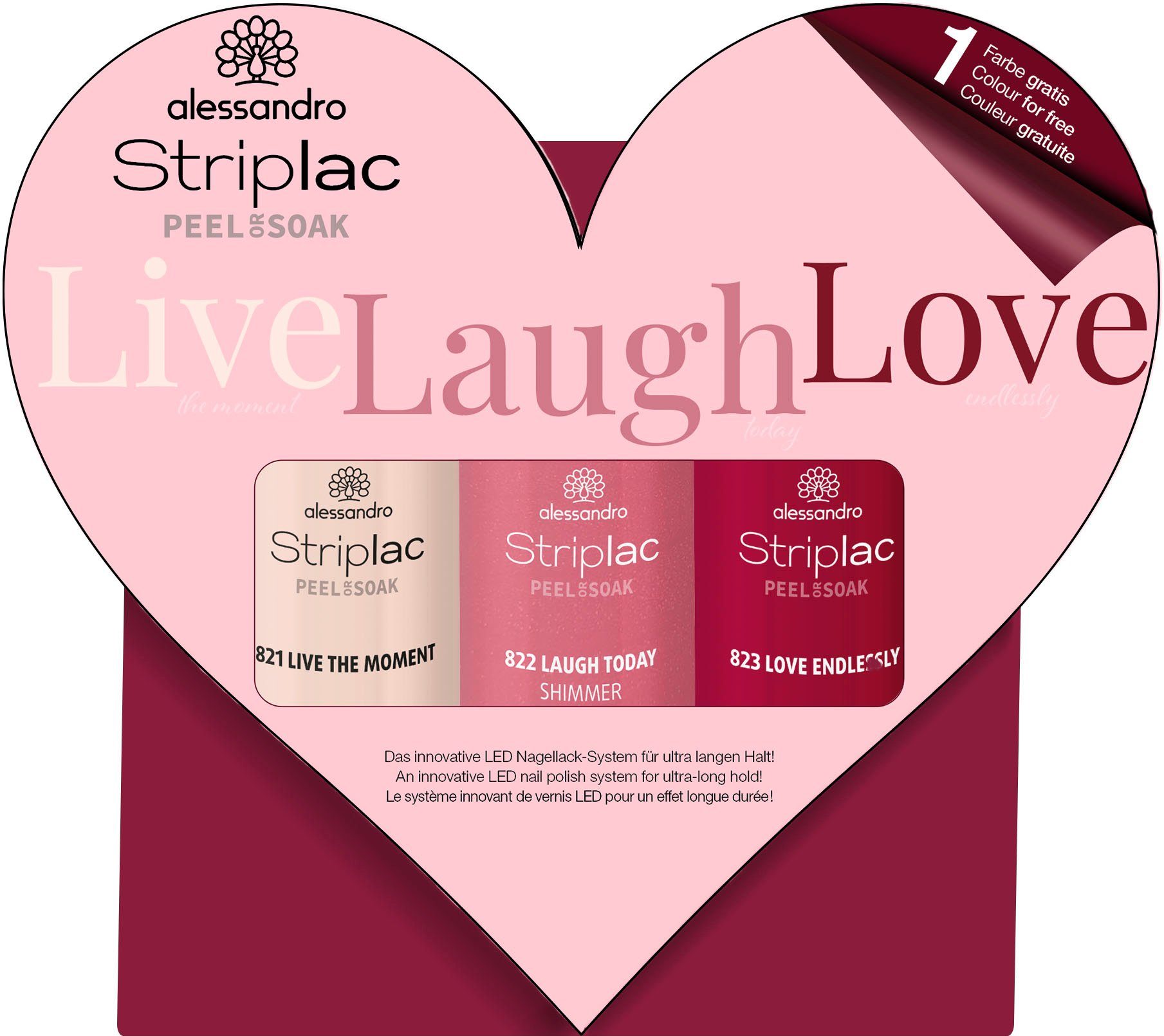 alessandro international UV-Nagellack STRIPLAC FARBSET LIVE LAUGH LOVE, 4- tlg., Nagellack