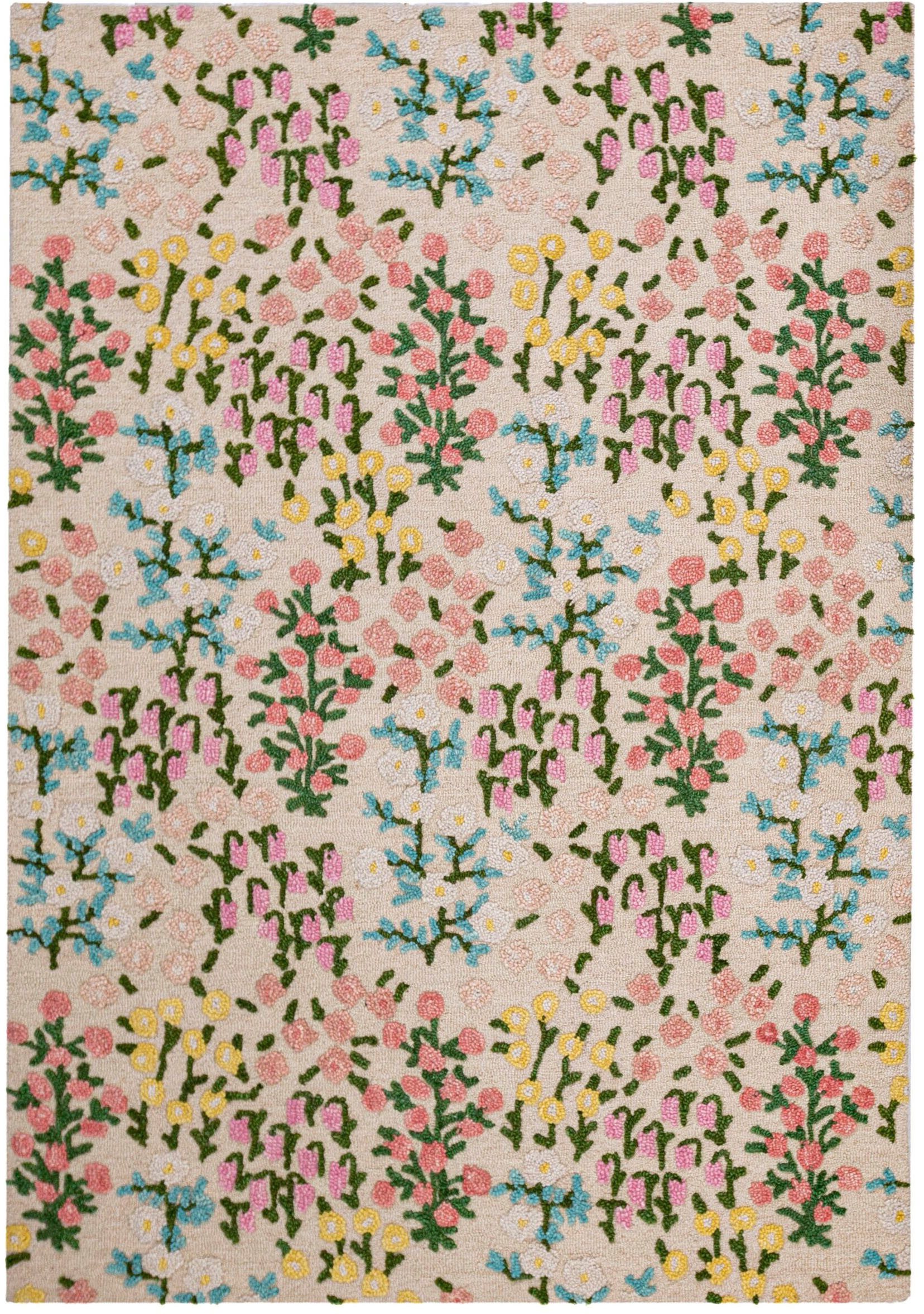 FLAIR RUGS Wollteppich Emilia Floral, Hoch-Tief-Struktur, rechteckig, Höhe: 9 mm, florales Design, Wohnzimmer, Schlafzimmer, Esszimmer