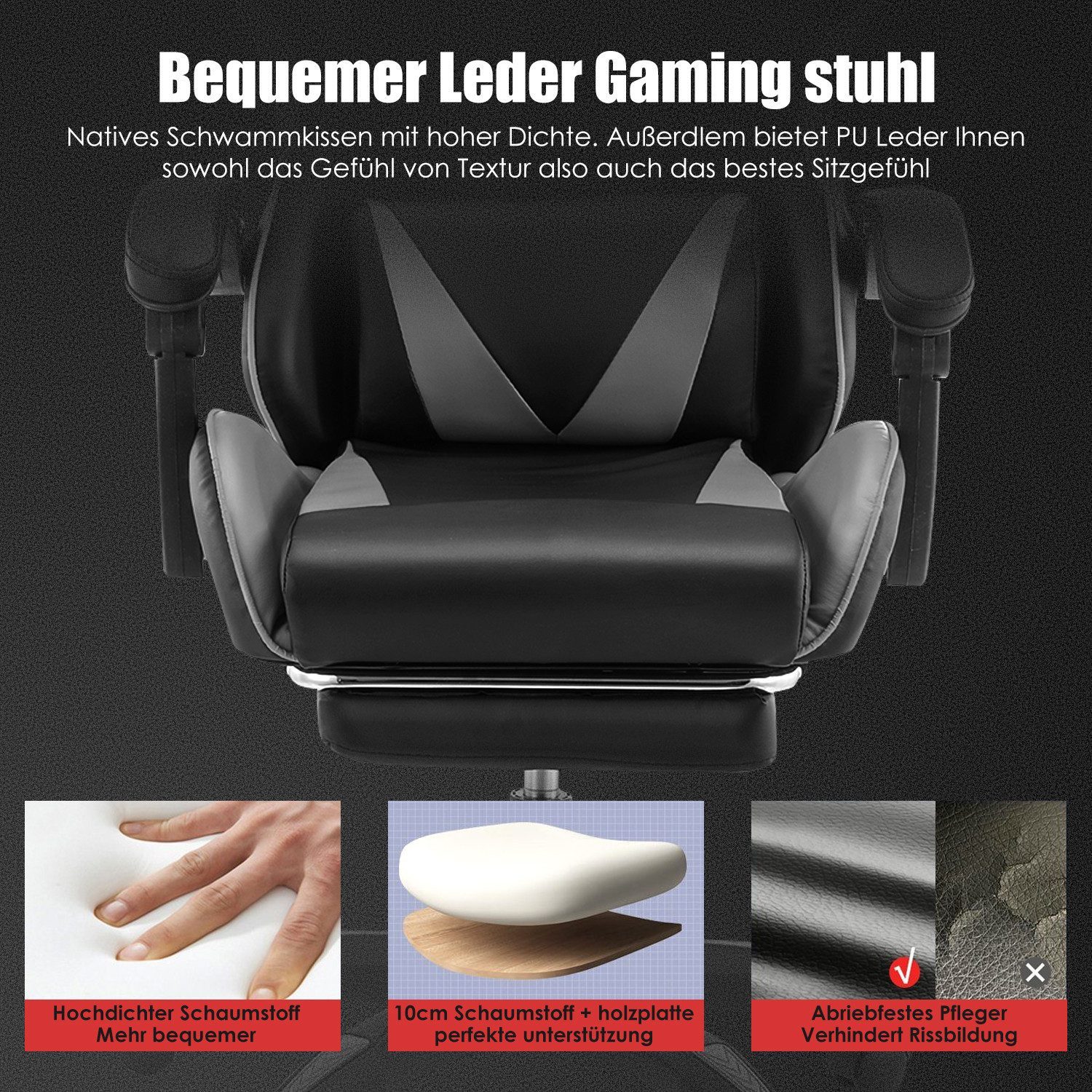 LOVONLIVE Gaming-Stuhl Bürostuhl mit Massagefunktion, Fußstütze, günstig online kaufen