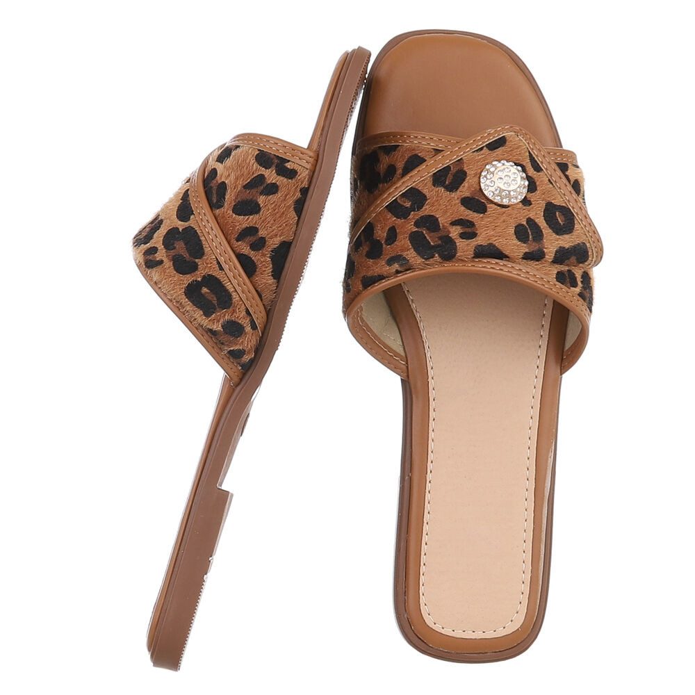 Ital-Design Elegante Damen Slipper mit Chevron-Muster für den Sommer Pantolette (89852773) Blockabsatz Pantoletten in Beige