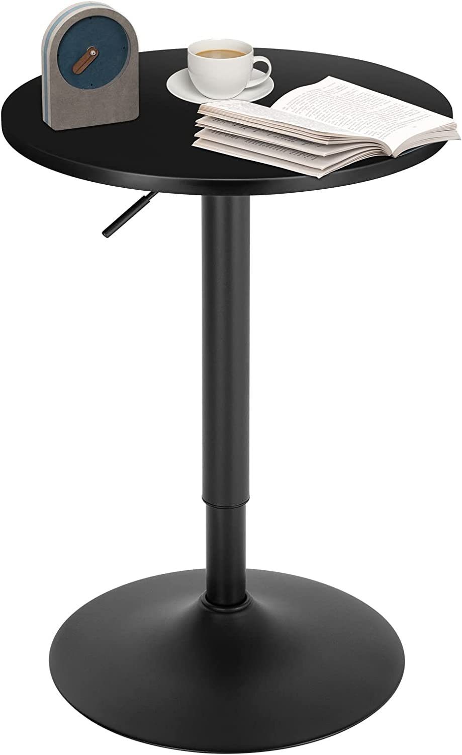 Woltu (1-St), Metall Bartisch Schwarz MDF runde höhenverstellbare Tischplatte, aus