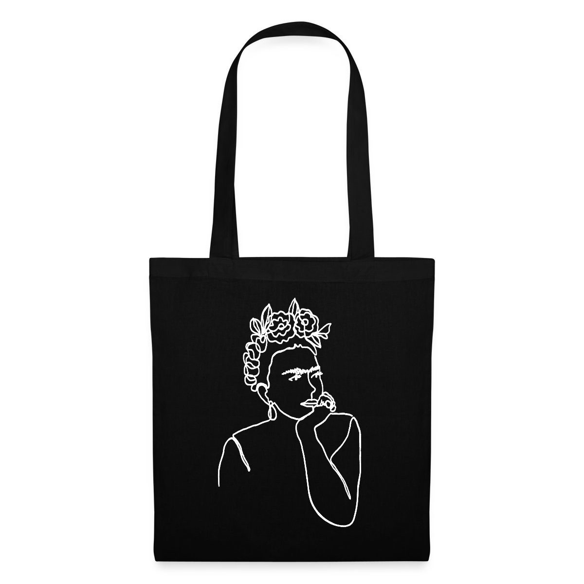 Henkeltasche Frida Kahlo Zeichnung Weiß Stoffbeutel