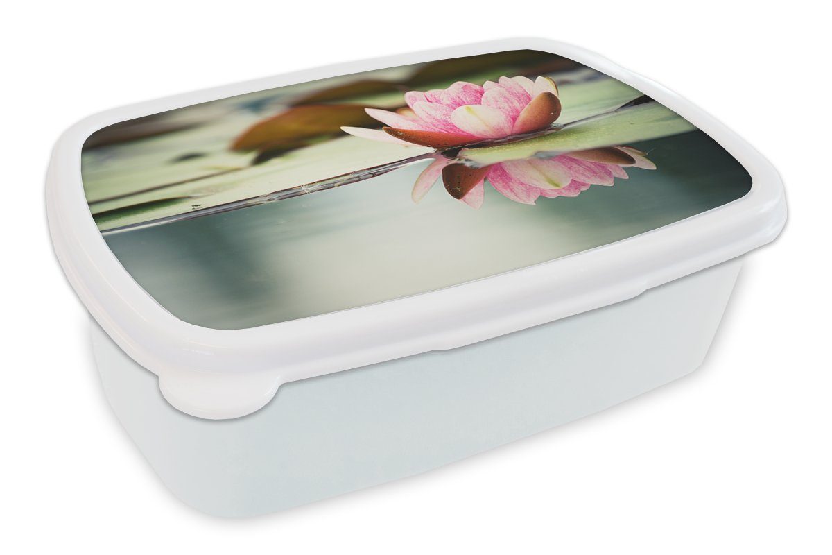 MuchoWow Lunchbox Seerose - Blumen - Wasser, Kunststoff, (2-tlg), Brotbox für Kinder und Erwachsene, Brotdose, für Jungs und Mädchen weiß